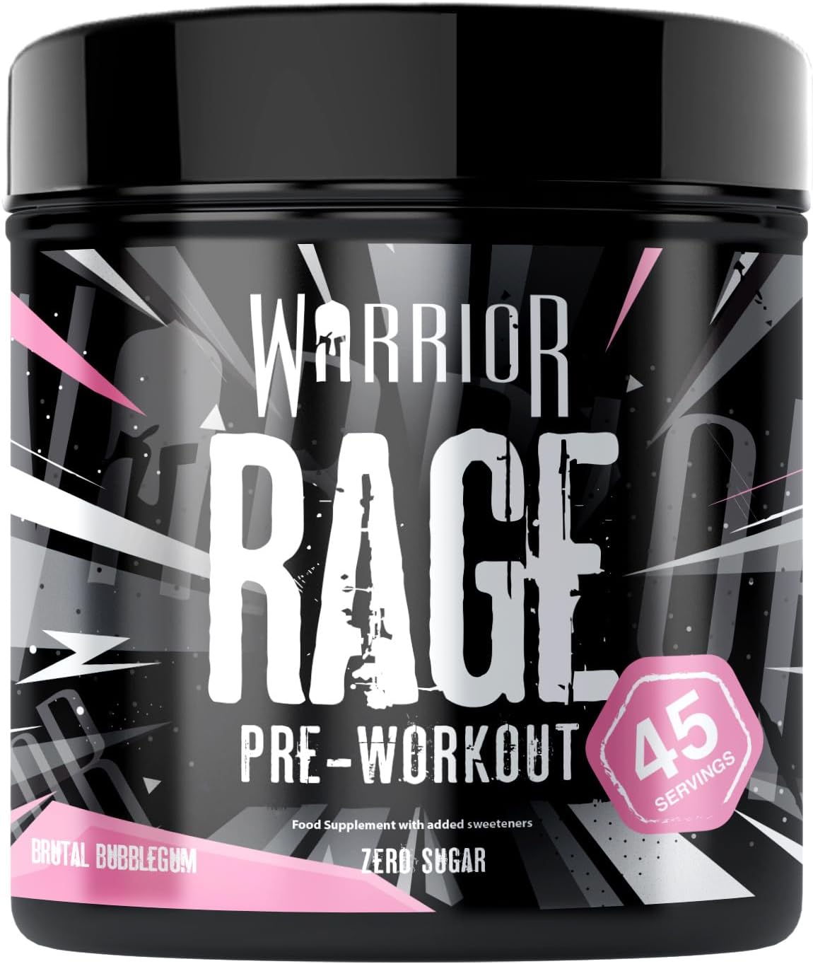 Warrior Rage Pre-Workout Powder, 300 mg Caffeine High Stim Energy Booster with Beta-Alanine, Creatine, BCAAs, Citrulline & AAKG for Focus, Strength & Muscle Pump - Brutal Bubblegum