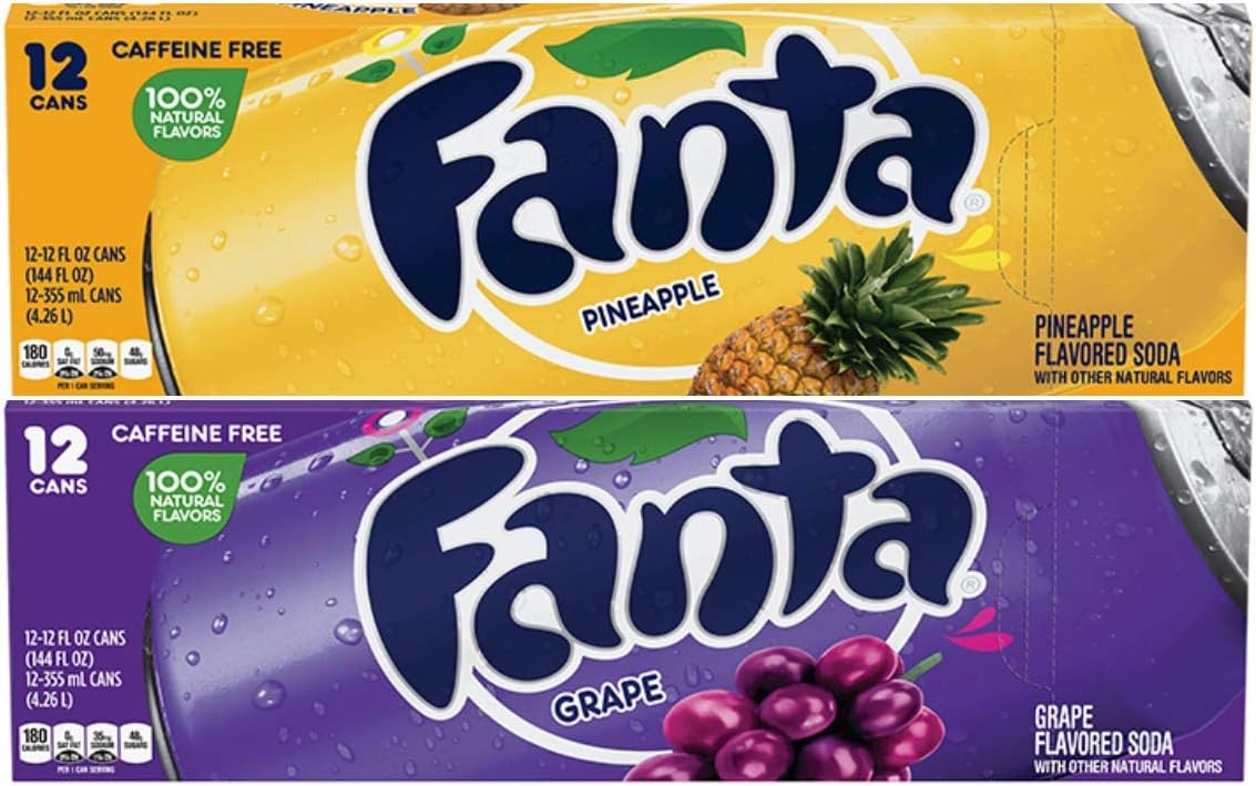 Fanta Grape and Pineapple Flavoured Soft Drink 355ml (12 cans Each)