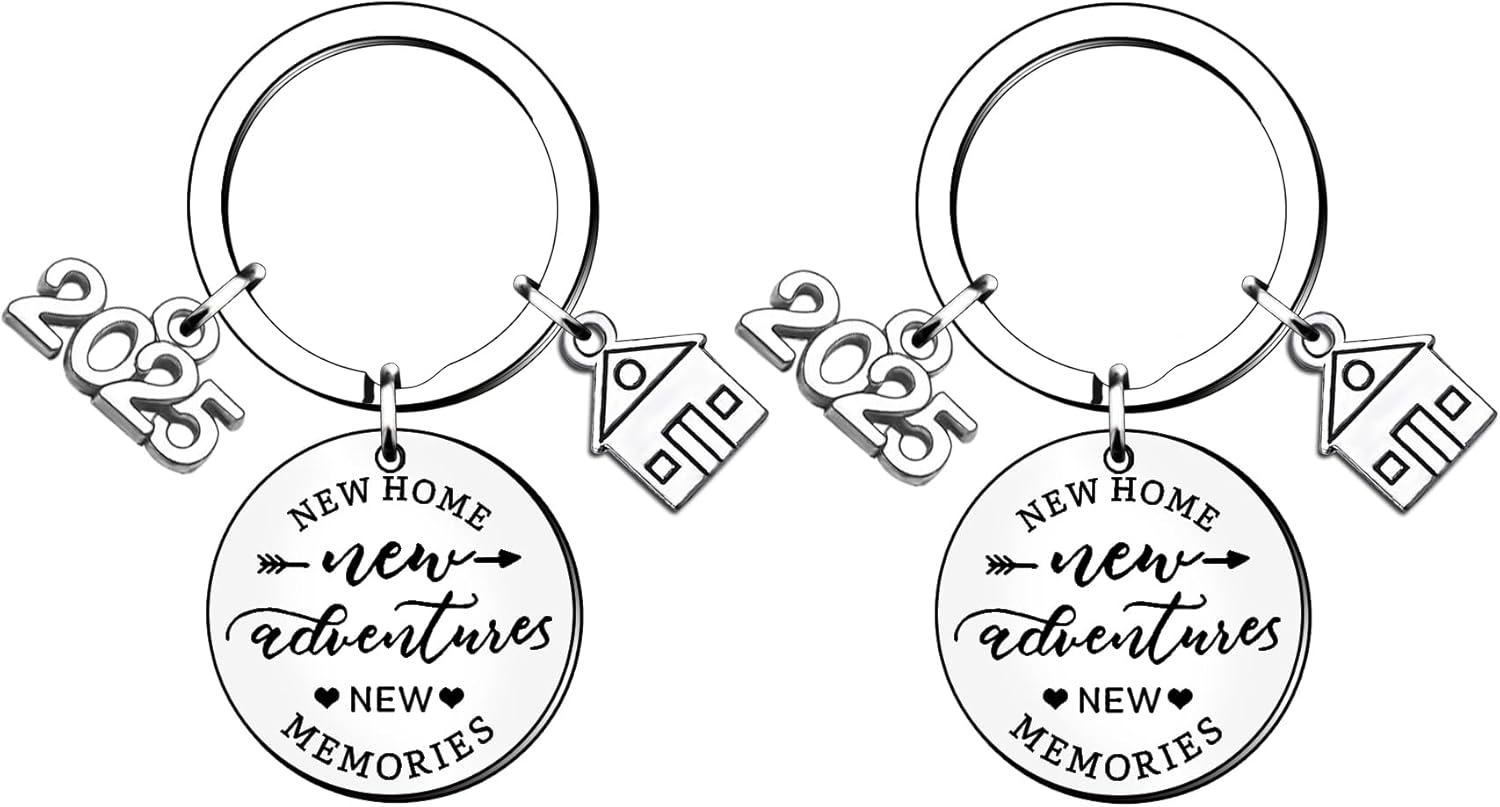 HULALA 2 PCS 2025 House Warming Gifts For Men Women Friends Family Couple New Home New Adventures Keyrings Keychains