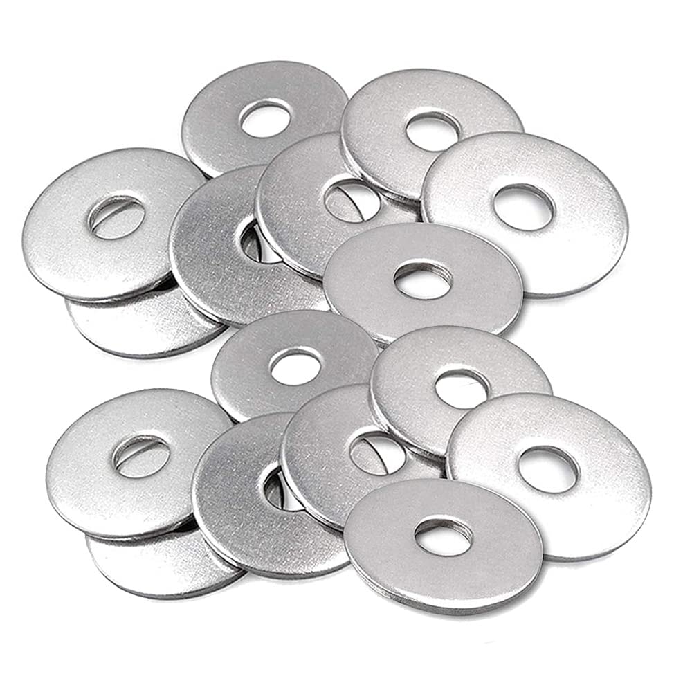 JaneYi 100 pieces M6 Stainless Steel Washers Flat Washers 18mm Penny Repair Washer Metal Plain Round Washer Large OD Metric Flat Spacer Washer Mudguard Fender Washer for Screws Bolts, Silver