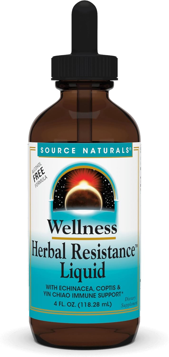 Source Naturals Wellness Herbal Resistance Liquid with Echinacea, Coptis, and Yin Chiao, Immune Support* - Alcohol Free - 4 Fliud Oz