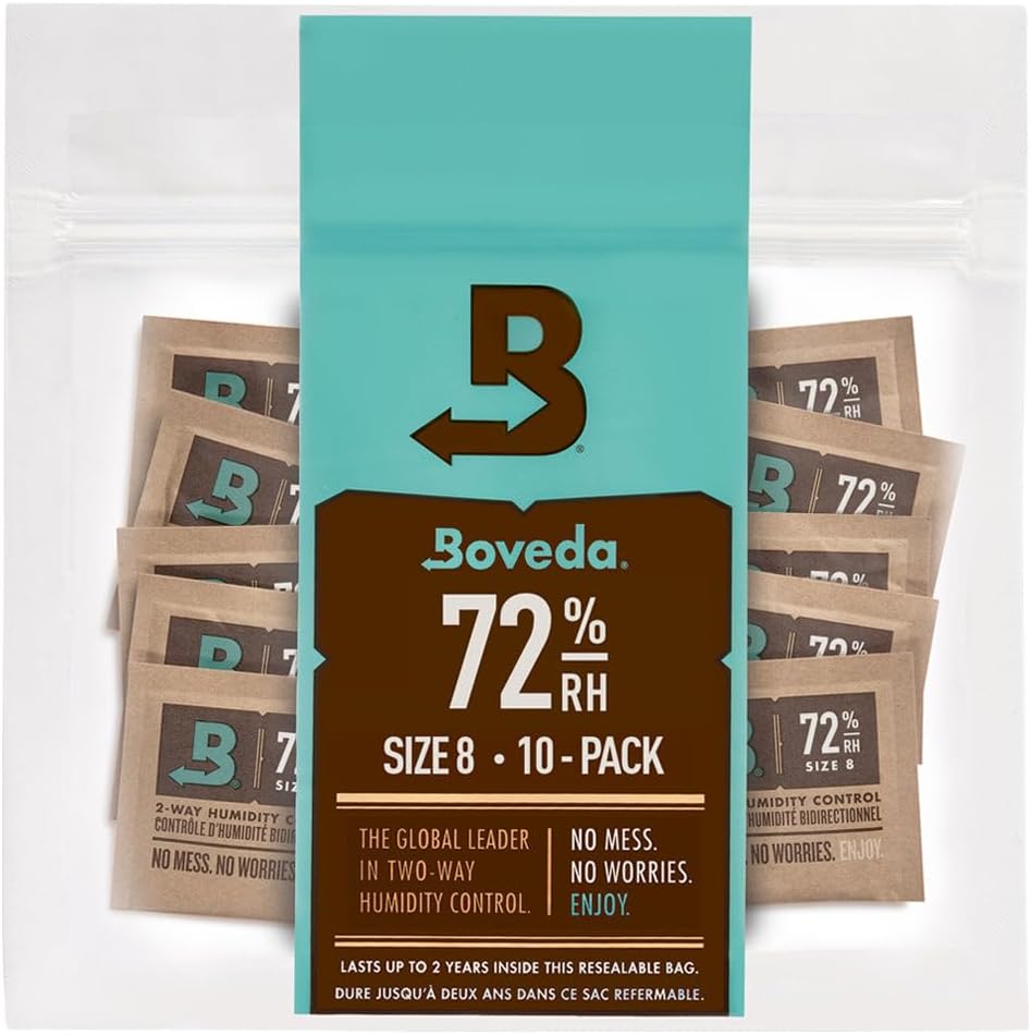 Boveda 72% RH 2-Way Humidity Control – Restores & Maintains Humidity–All in One Solution for Humidification- Patented Technology for Humidity Control Convenient & Versatile - 10 Count Resealable Bag