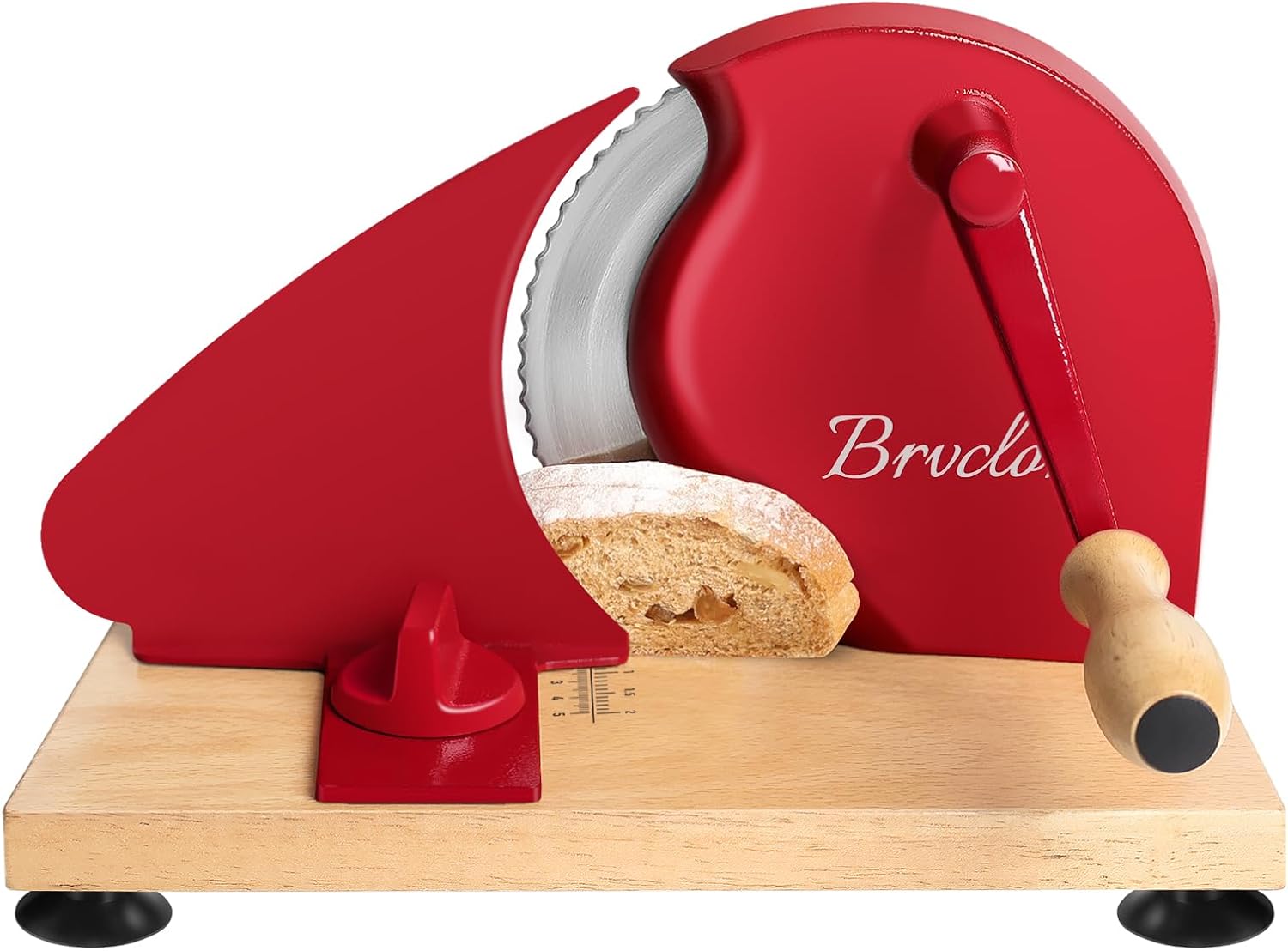 Manual Bread Slicer for Homemade Sourdough,Adjustable Thickness,Hand Crank Bread Slicer with Stainless Steel Blade, Aluminum Alloy Frame & Solid Wood Base with Natural Wood Veneer Finish