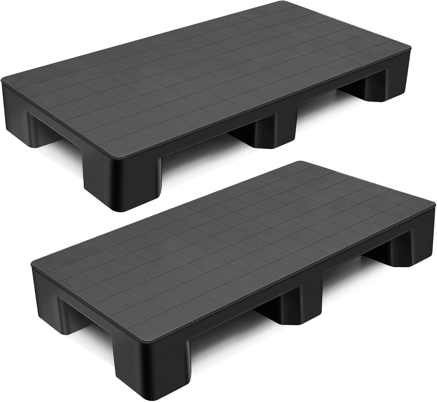 Plastic Pallets for Basement Storage Easy to Stack Lightweight Floor Pallets Display for Flooring Room Supermarket Warehouse, Support up to 2000 Lbs,Black (40'' L X 20'' W X 5.5'' H,2 Pcs)