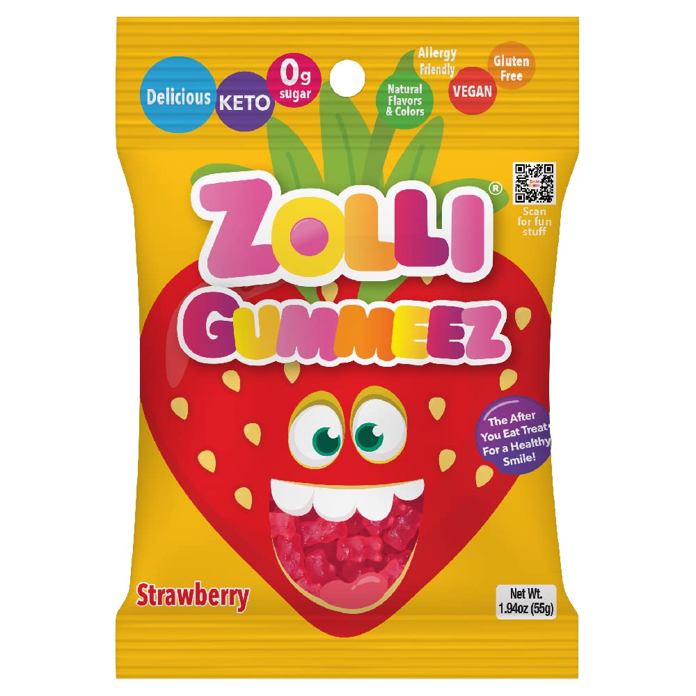Zollipops Gummies Strawberry - Delicious Zero Sugar, Allergy-Free, KETO, Vegan Clean Teeth Candy - 1.94oz for a Strawberry-licious and Dental-Friendly Snacking Experience