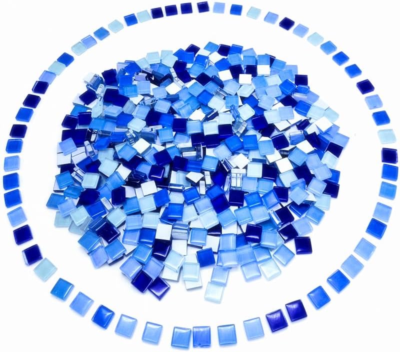 500G/ 1.1LB Bulk Crystal Mosaic Tiles, Assorted Color Opaque Mosaic Glass Crafts Supplies Handmade Crafts for DIY Picture Coaster Home Kitchen Bathroom Mosaic Decoration(0.4x0.4 inch,Blue Series)