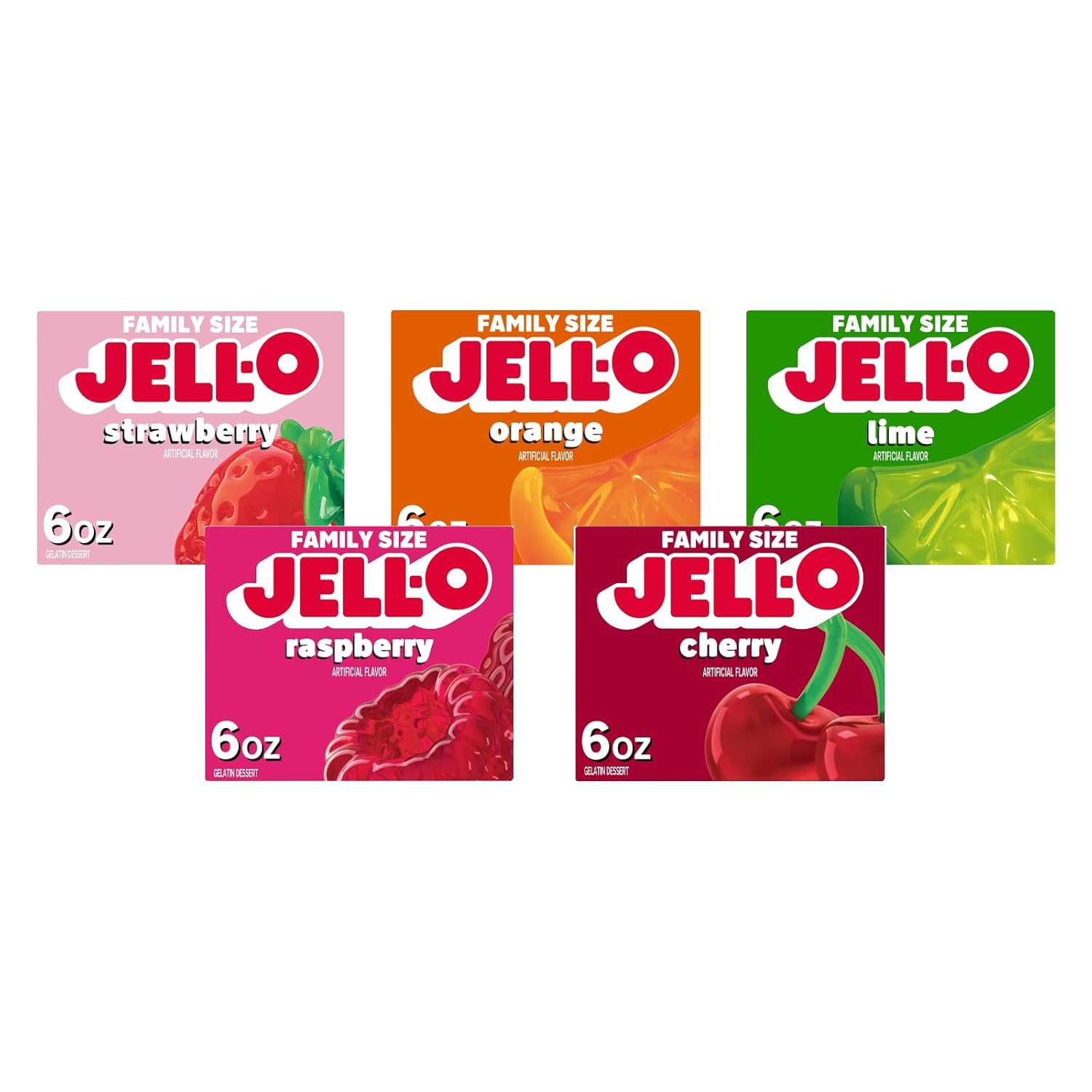 Jell-O Variety Pack Orange Cherry Lime Strawberry Raspberry 6 oz (5-Pack)