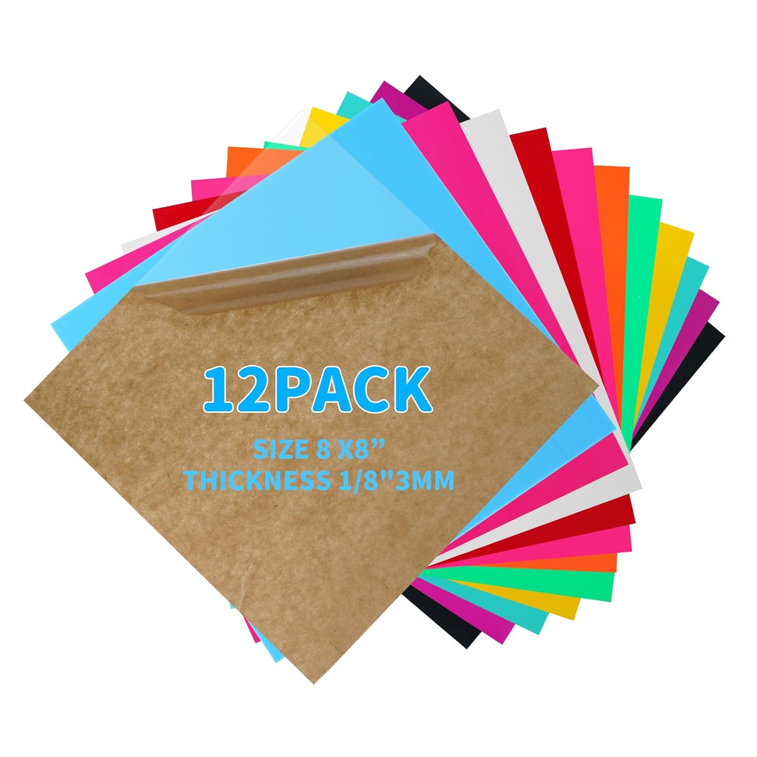 12 PCS Cast Acrylic 8X8 inches 1/8 for Laser Colored Acrylic Sheets, plexiglass for Laser Cutting and Engraving Materials, UV Printed Signs, Decorative Crafts and DIY