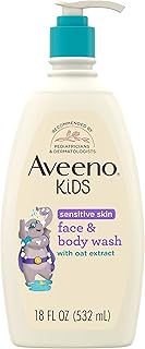 Aveeno Kids Sensitive Skin Face & Body Wash with Oat Extract, Gently Washes Away Dirt & Germs Without Drying, Tear-Free & Suitable for All Skin Tones, Hypoallergenic, 18 fl. Oz