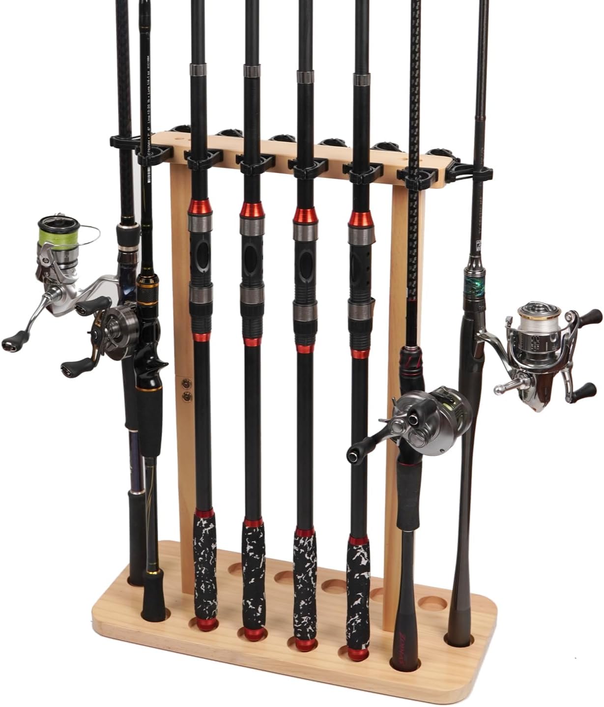 Fishing Rod Storage Racks, 100% Wood Floor Stand Fishing Pole Holders for Garage of 14 Rods or Combos