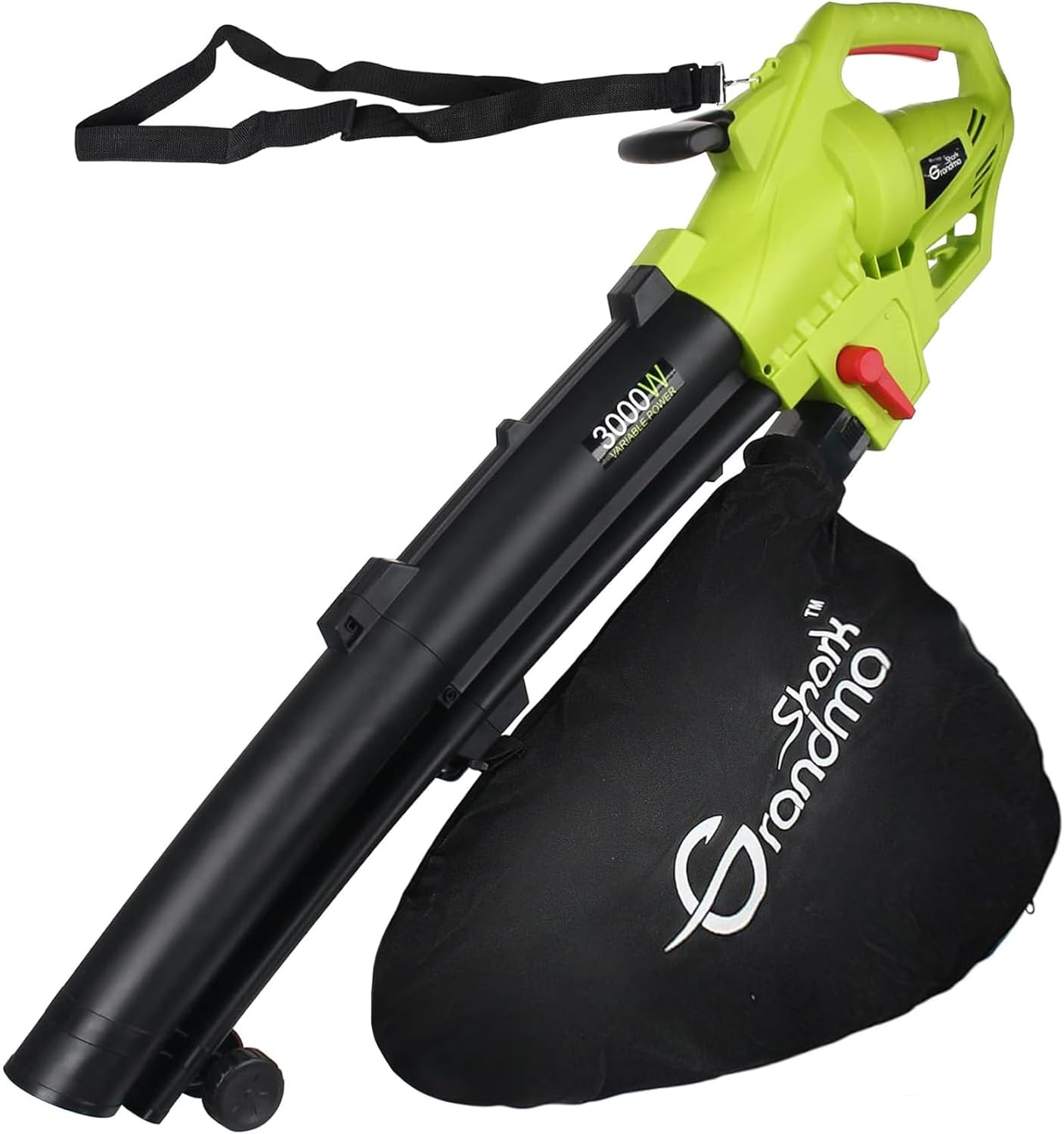 GRANDMA SHARK 3000W 3 in 1 Leaf Blower, Garden Leaves Vacuum Cleaner, Support for Breaking Leaves and Having a Large Collection Bag (Green)