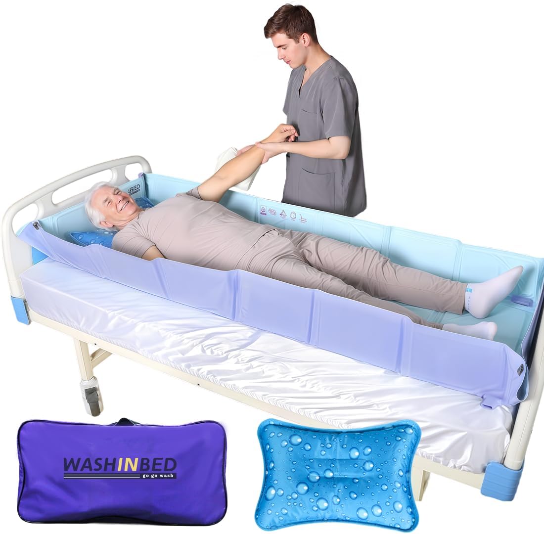 Portable Bed Bathtub for Full Body Bathing, Foldable Medical Bed Tub for Bedridden Patients, Elderly, Disabled & Limited Mobility Users, On-Bed Shower System (6-Fold, 74" x 24" x 8")