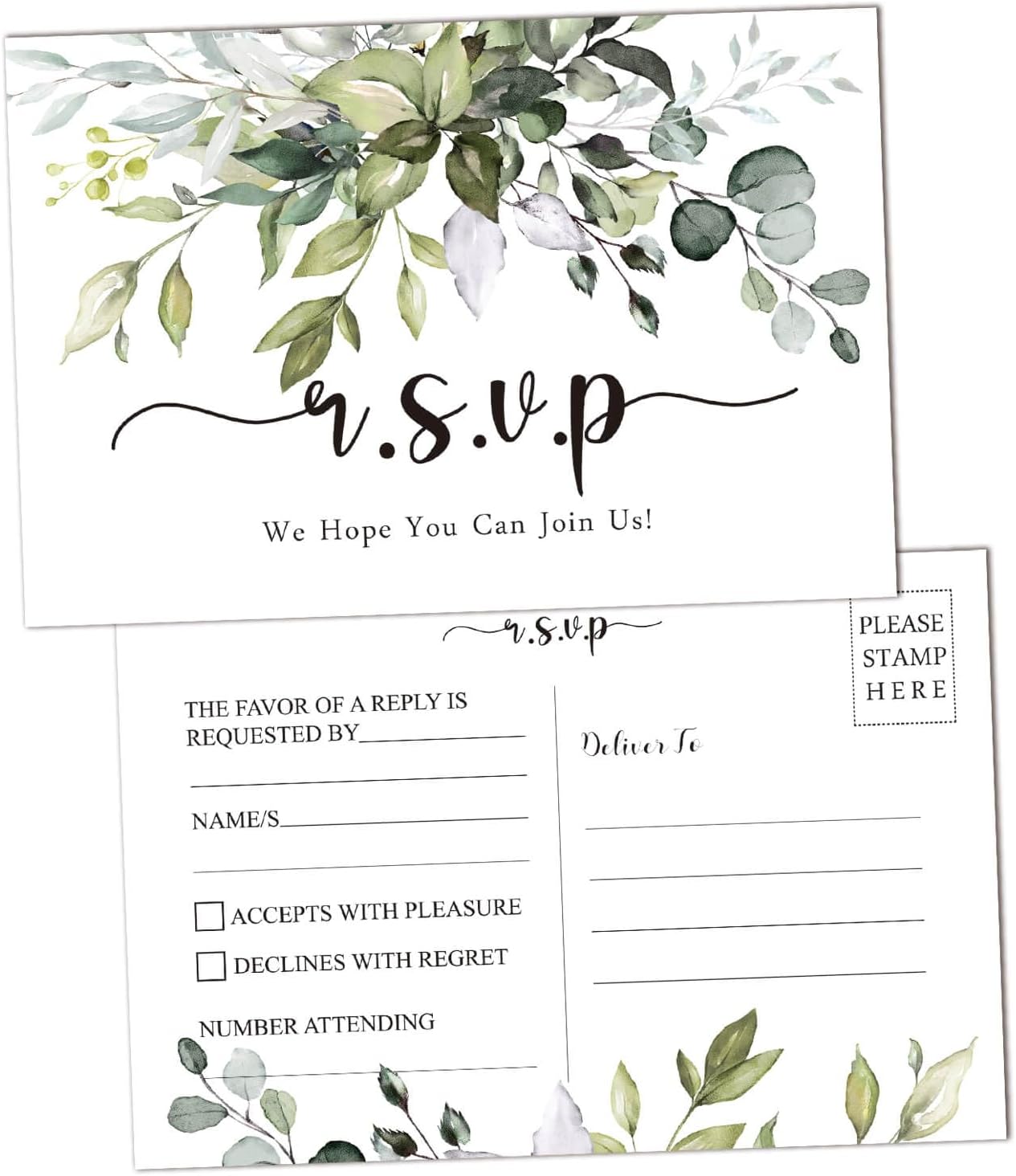 KORTTITALO 50 RSVP Postcards - Rustic leaf Response Cards, Blank with Mailing Side, Response Cards for Wedding, Bridal Shower, Baby Shower, Bachelorette Party.