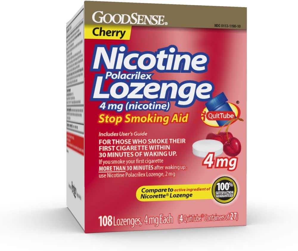 GoodSense Nicotine Lozenge 4 mg, Reduce Nicotine Cravings and Stop Smoking with a Nicotine Replacement Therapy, 108 Count