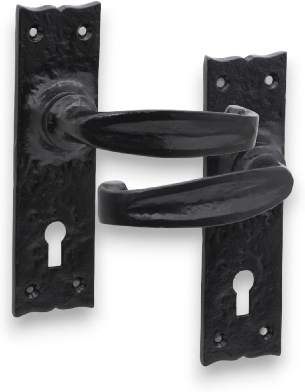 Infinity Decor Pair of Antique Black Isabella Lever Door Handle on Backplate – Wrought Iron Key Lock Door Handle Pack for Internal and External Use