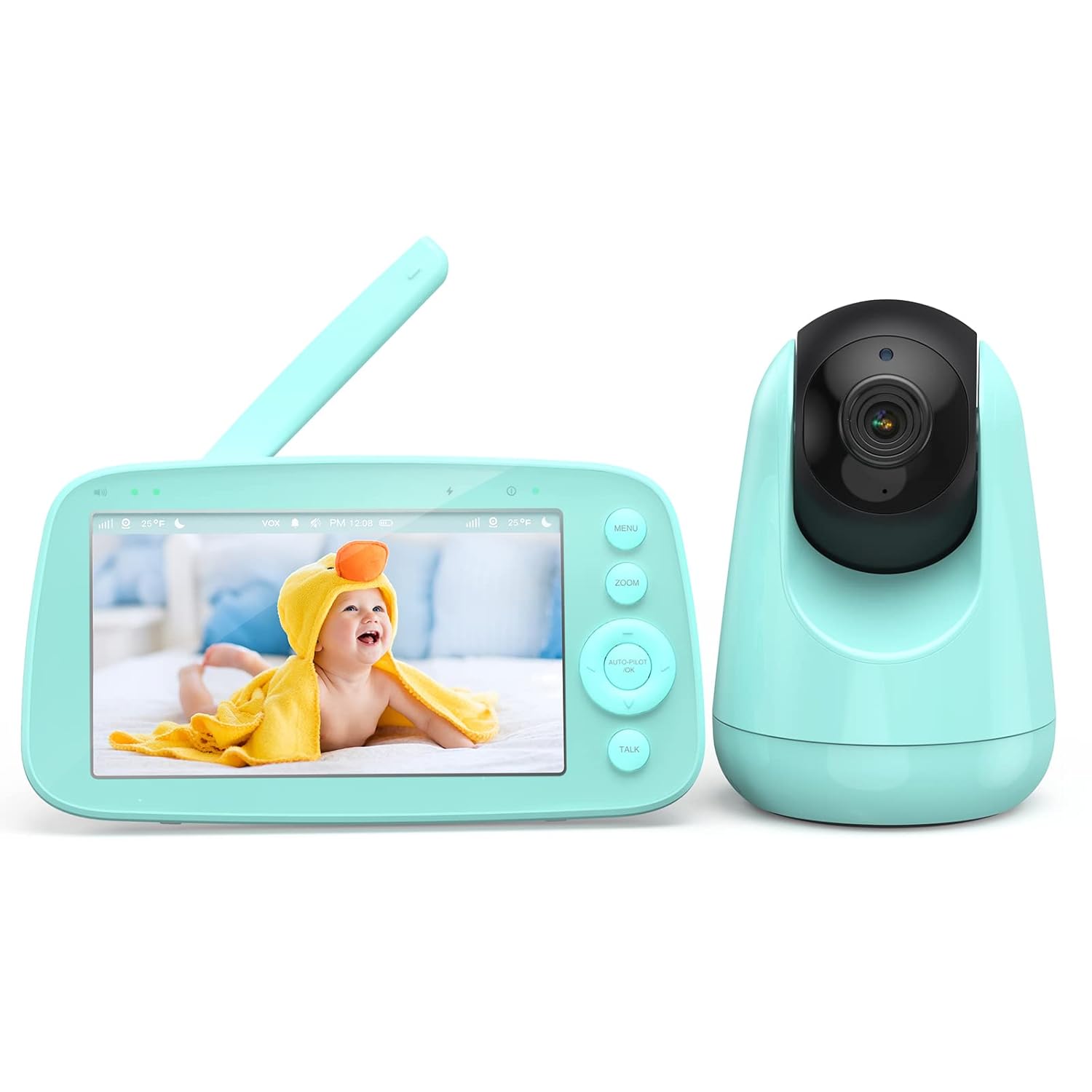 Baby Monitor, 5" 720P Video Baby Monitor with Pan-Tilt-Zoom Camera, Audio and Visual Monitoring, Infrared Night Vision and Thermal Monitor,2-Way Talk, 900ft Range, 4500mAh Rechargeable Battery, Green