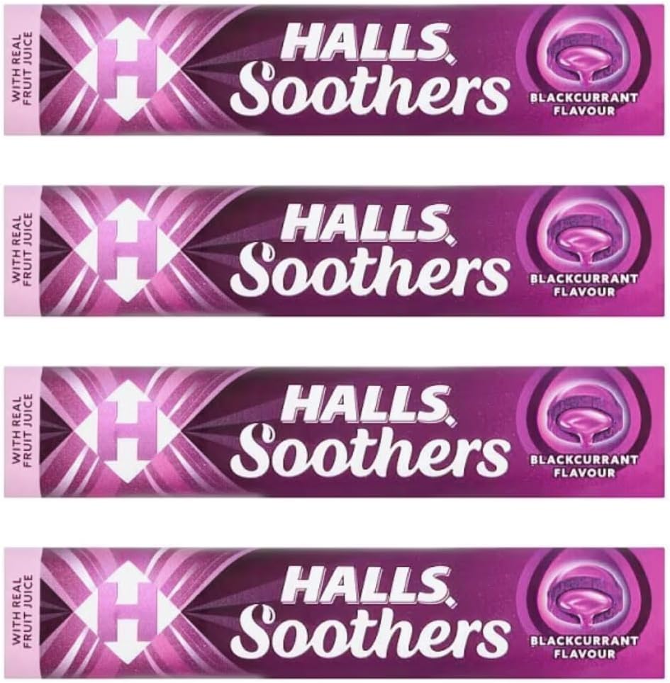 Halls Soothers Multi Pack - Blackcurrant Lozenges - 4 Pack, 45g Each - Packed by Black Nore Gifts