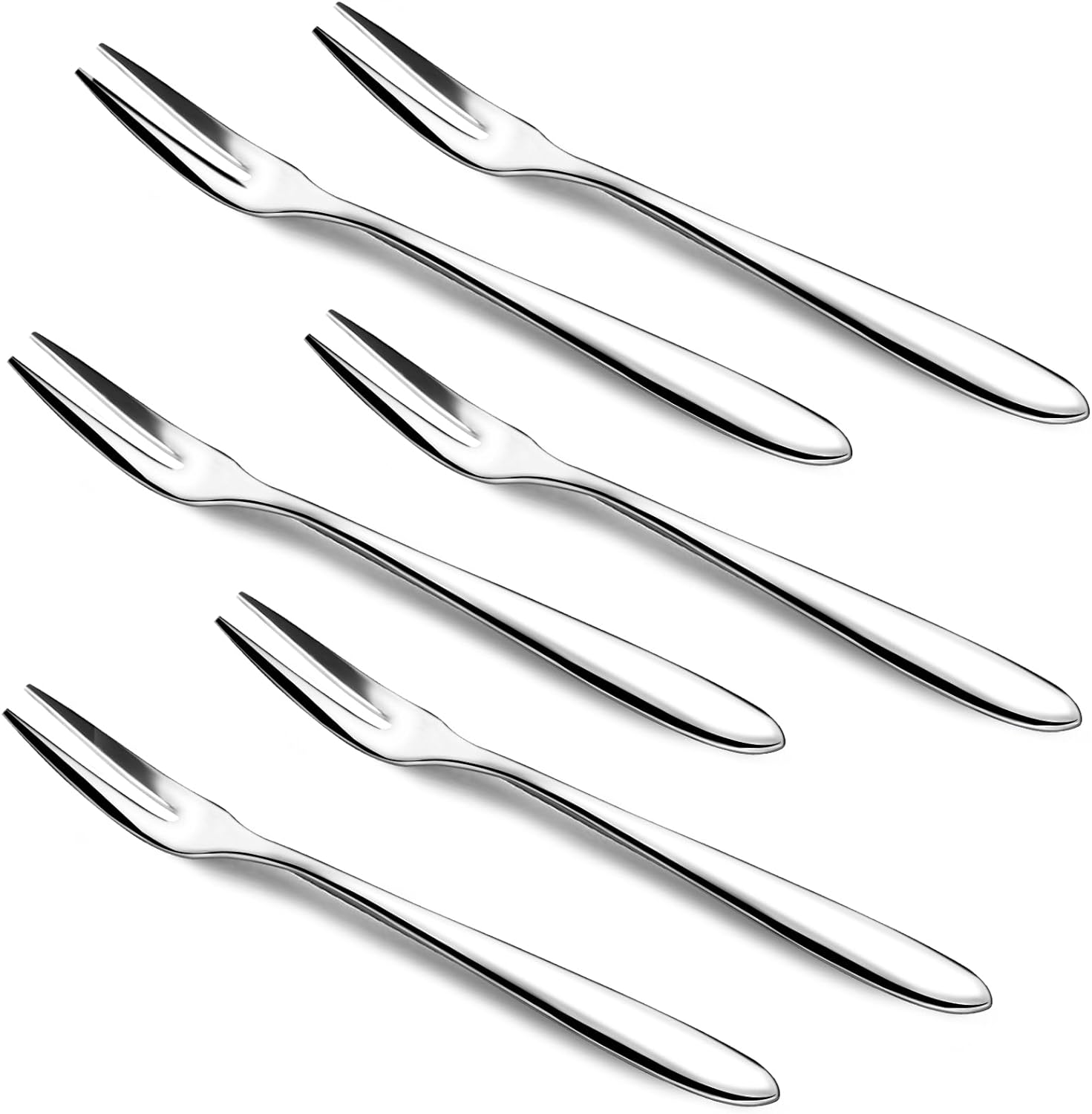 6pcs Quality Stainless Steel Forks Gift Sets for Olives Prawns Antipasti Cheese Dessert Cake Fruit Salad Appetizer Cocktail Crab Escargot, Cute Silver Metal Forks Mirror-Polished Dishwasher-Safe