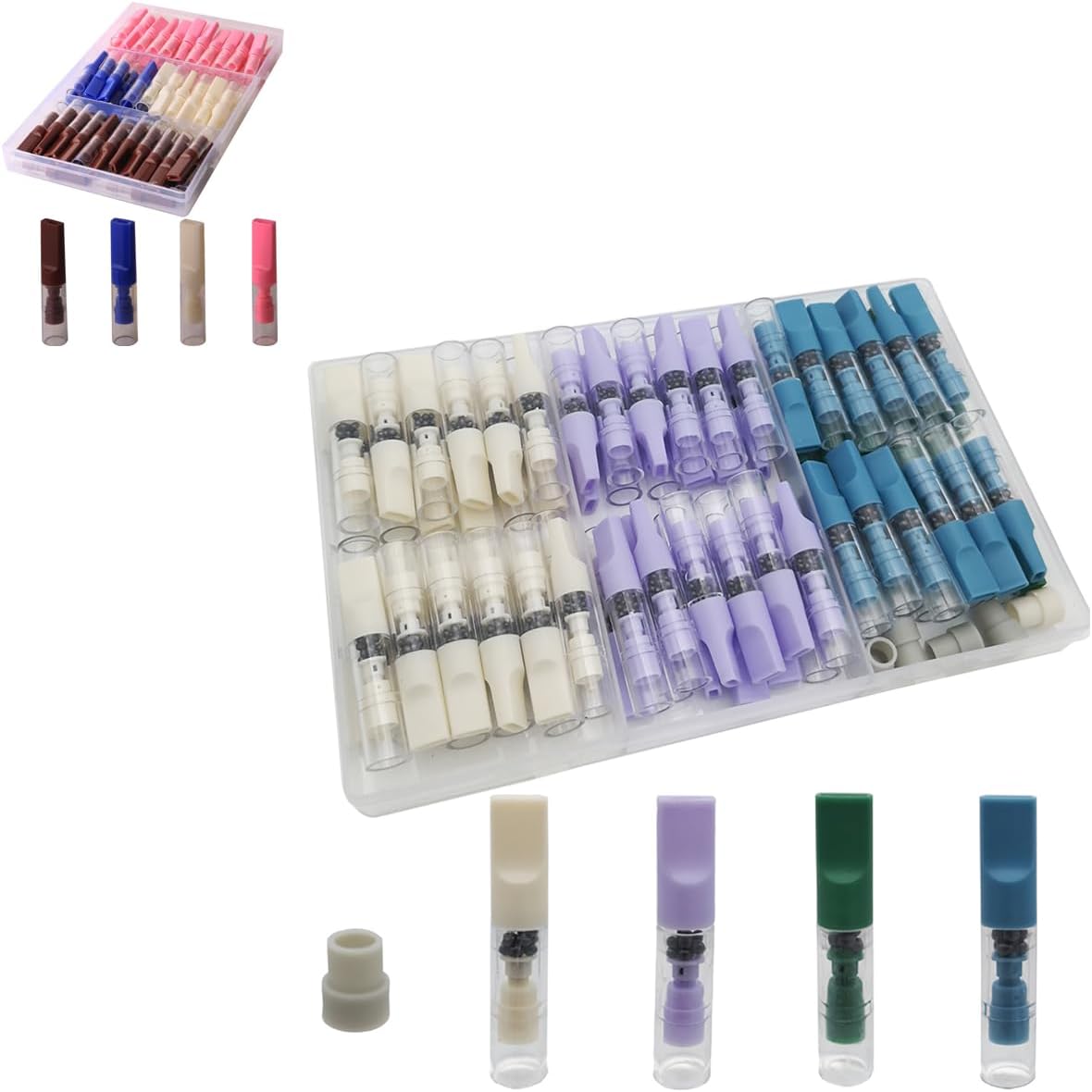 CESFONJER 72 pcs Disposable Cigarette Filters, Tar Filters for Cigarettes, can be Applied to Cigarettes with a Diameter of 8mm and 5mm. (White, Purple, Blue, Green)