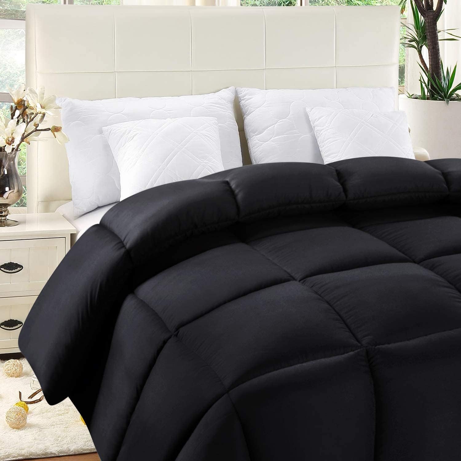 King Size Duvet – Plain Quilt Comforter Bedspreads, Coverlets & Sets, 2 Pillowcases Warm and Anti Allergy All Season Coverless Duvet, Throws For Bed. (King (220x230cm), Black)