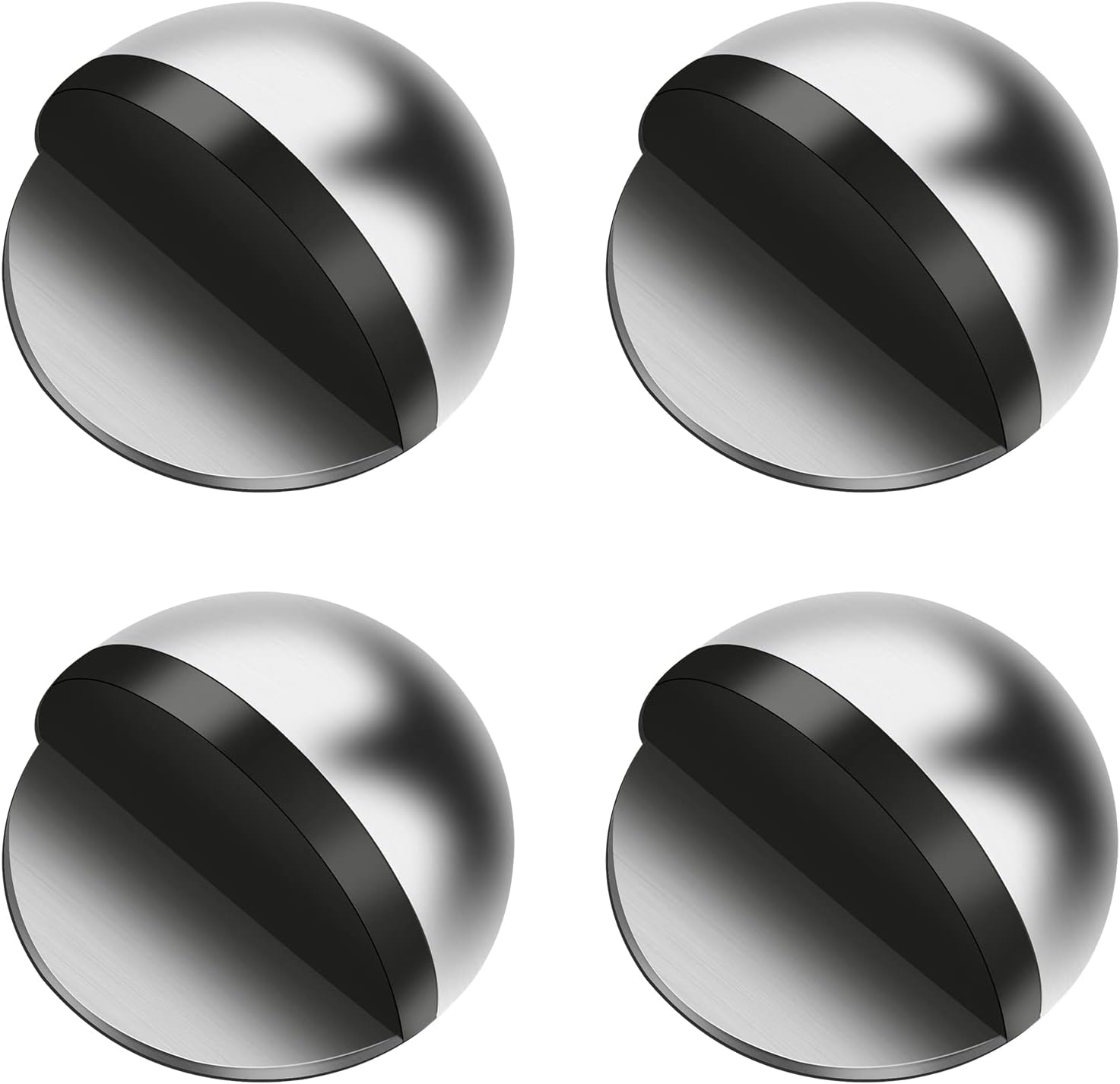 HuaJiao 4Pcs Self Adhesive Floor Door Stoppers, Polished Oval Door Stopper Floor Mounted Half Moon Doorstop Wall Protector Door Stop with Glues for Home Office Use, Silver (hsejD5468K)