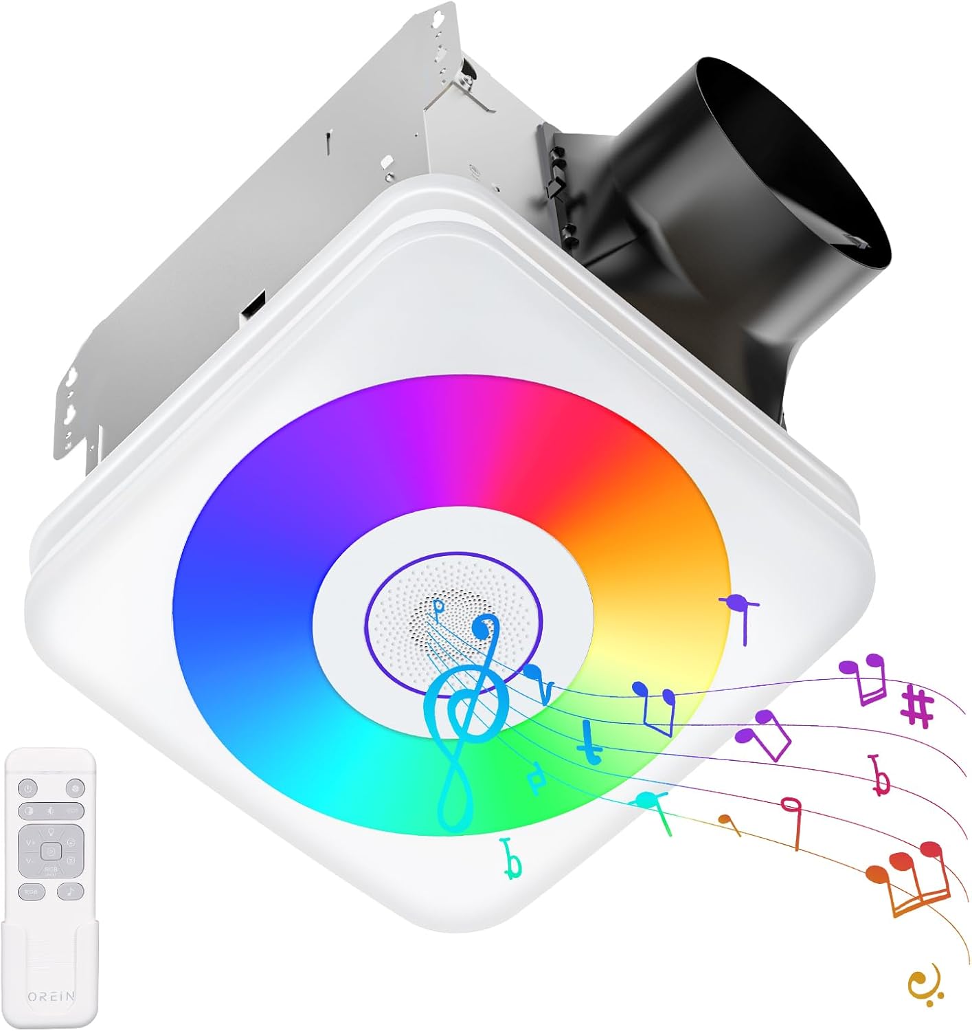 OREiN 3-in-1 Bathroom Exhaust Fan with Bluetooth Speaker & LED Light, 110/160 CFM, 1500LM, Adjustable Color (2700K-6500K), Night Light, Remote Control, Quiet Ventilation Fan for Bath, Shower