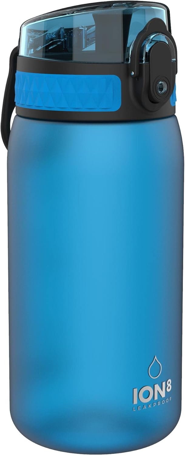 Ion8 Kids Water Bottle, 350 ml/12 oz, Leak Proof, Easy to Open, Secure Lock, Dishwasher Safe, BPA Free, Carry Handle, Hygienic Flip Cover, Easy Clean, Odour Free, Carbon Neutral