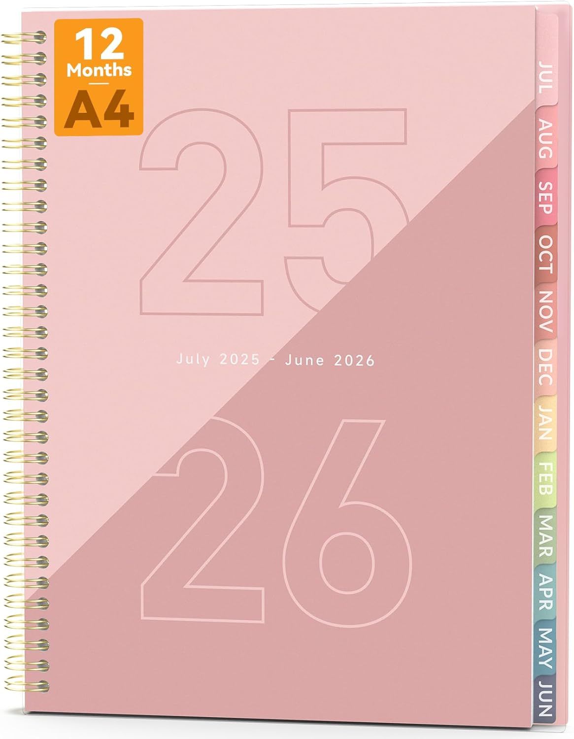 Forvencer Academic Planner 2025-2026, 12 Month Year Monthly and Weekly Planner, July 2025 - Jun 2026, 8.5" x 11",Large Student School Planners Agenda Calendar Book with Tabs, Plastic Cover, Pink