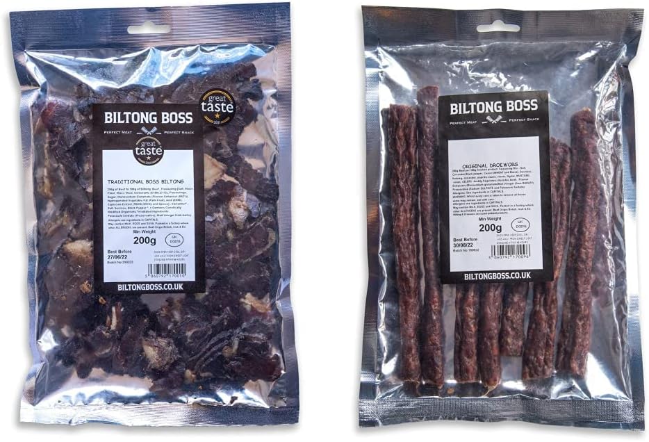 Biltong Boss | Traditional Boss Biltong, 200g & Original Droewors, 200g