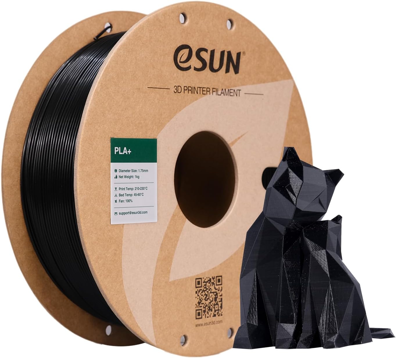 eSUN PLA+ Filament 1.75mm, Enhanced Toughness, Dimensional Accuracy +/- 0.03mm, 1KG Spool (2.2 LBS) 3D Printing Filament for 3D Printers, Polylactic Acid, Black