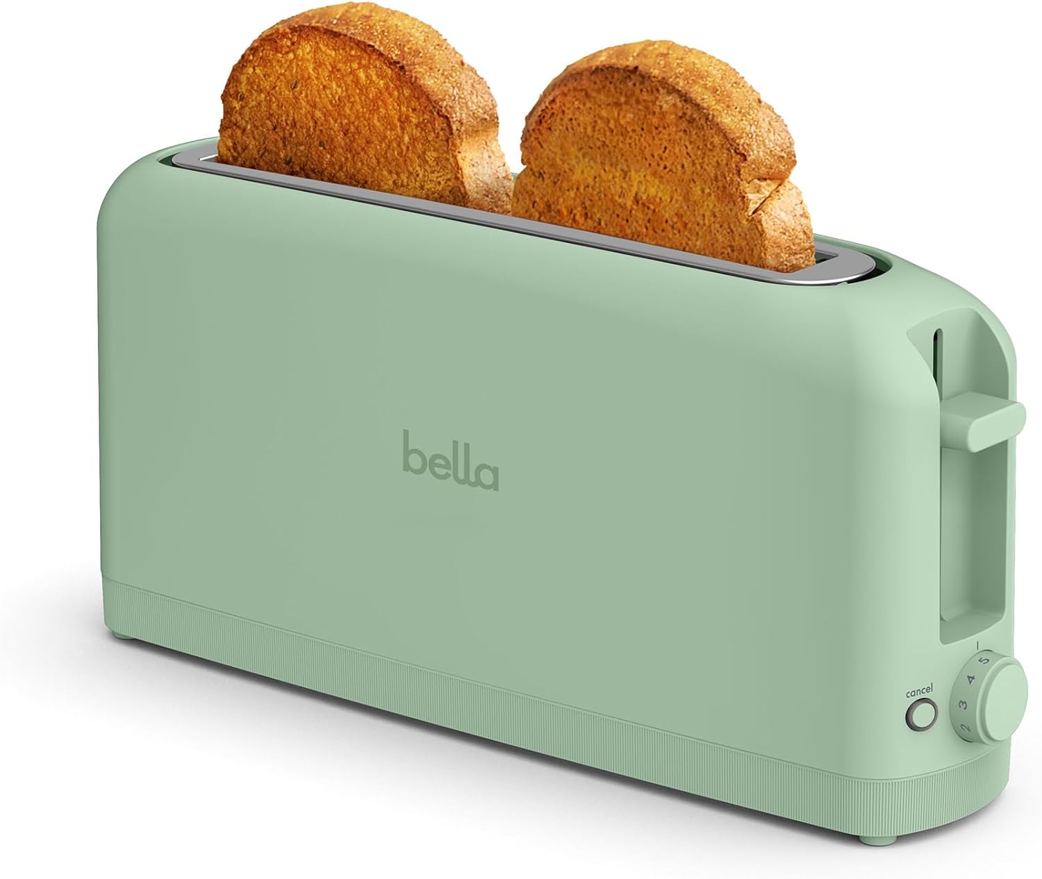 bella 2 Slice Slim Toaster, Fits-anywhere™ Kitchenware, 6 Setting Shade Control with Reheat & Cancel Buttons, Removable Crumb Tray, 10” Long Slot, Anti Jam & Auto Shutoff, 900 Watt, Seaglass