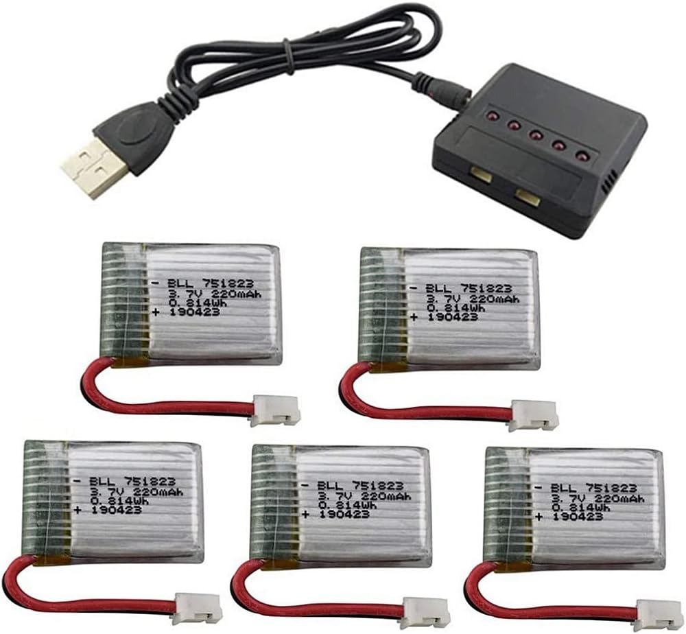 Accessories 5PCS 3.7V 220mAh Battery with 5 in 1 Charger for E010 GoolRC T36 NINHUI NH010 F36 JJRC H36 HS210 SANROCK GD65A ATOYX AT-66 RC Quadcopter Drone