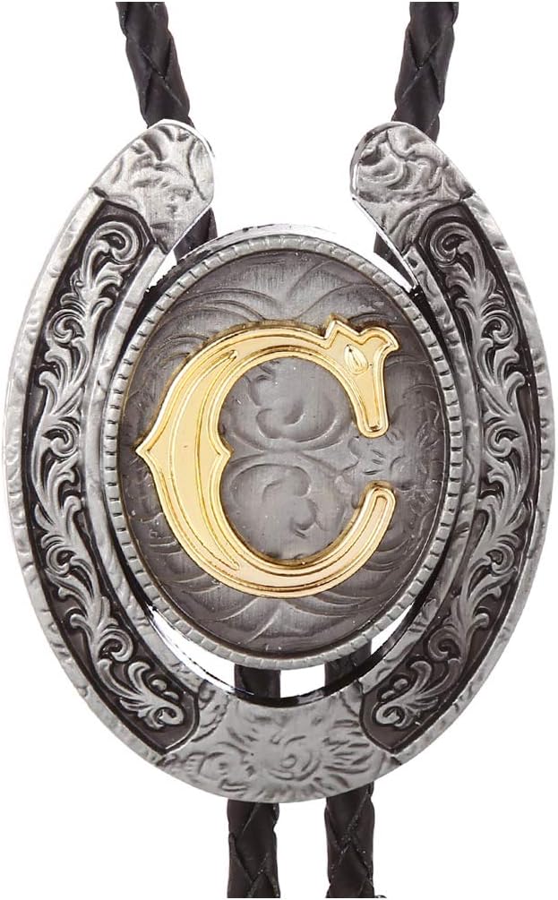 HUABOLA CALYN Vintage Bolo Tie for Men- Initial Letter ABCDMJR to Z Western Cowboy Bolo Tie for Women