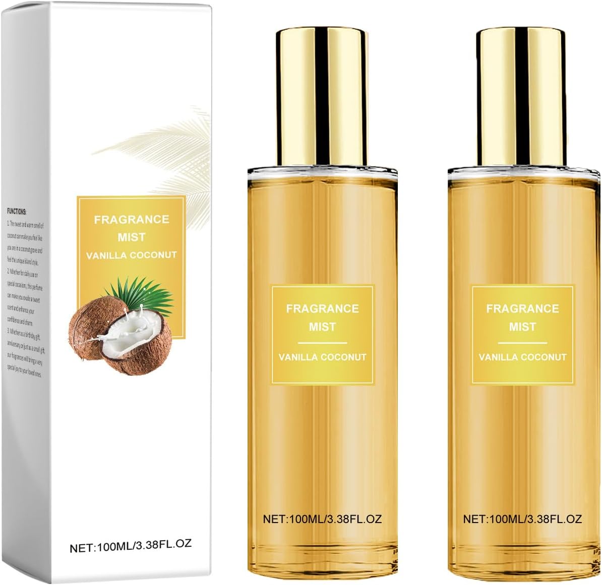 Vanilla Coconut Body Spray for Women & Men – Long-Lasting Perfume Mist with Natural Oils, Hydrating Moisturizer for Skin & Hair, Lightweight Travel-Size Scent, Sweet Vanilla Coconut Fragrance. (2PCS)