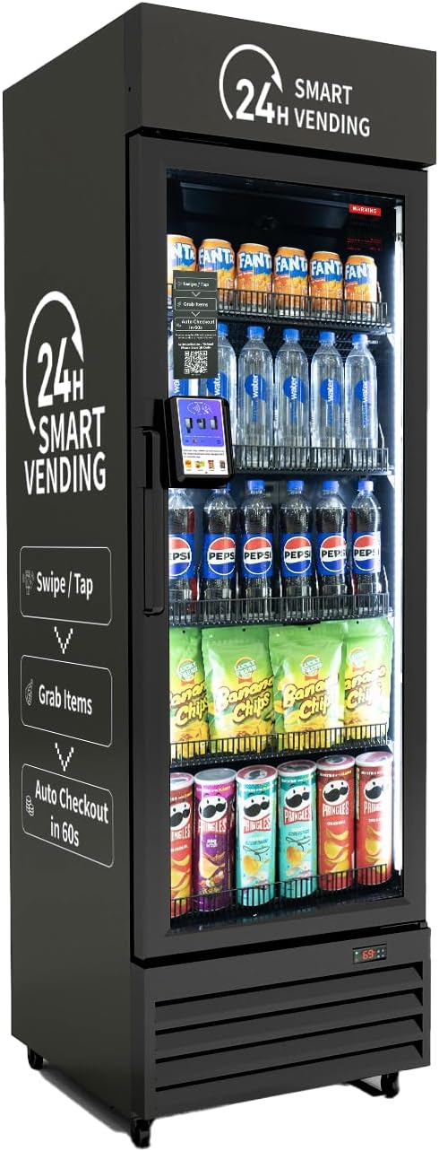 AI Vending Machine with Self-Checkout - DC360 Combo Refrigerated Vending for Fresh Food, Snacks & Cold Beverages - Real Time Inventory - Ideal for Office, School, Hospital, Gym (Black)