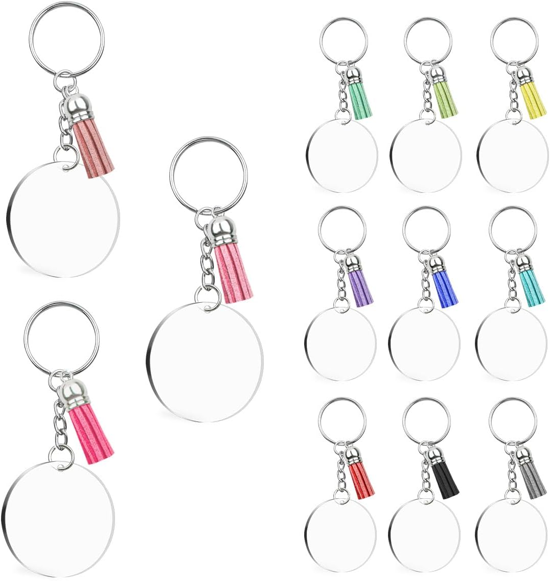48 Pieces Acrylic Keychain Blanks Set Including Clear Circle Keychains Blank & Key Rings & Tassels & Jump Chain for Vinyl Crafting DIY Crafts Projects Ornament Transparent Round Keychains Bulk Kit