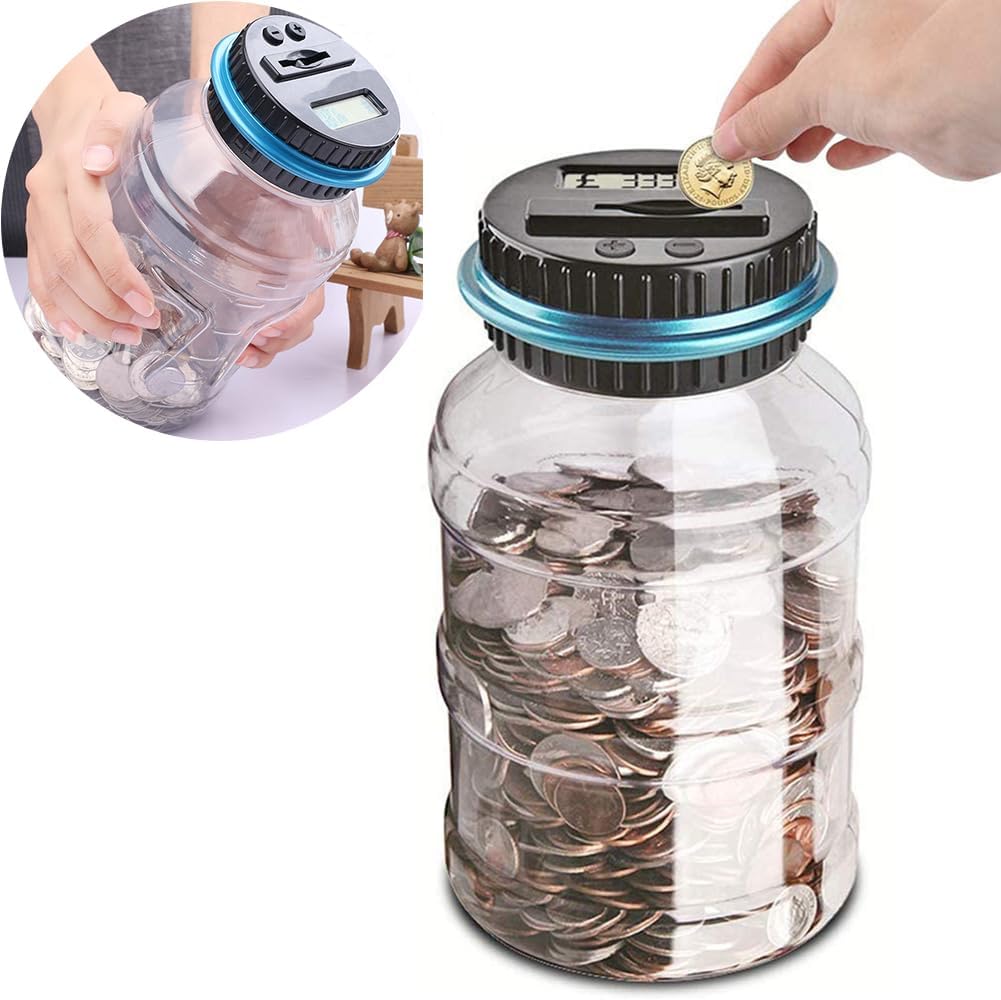 Pup Go Digital Saving Money Box UK Coins Automatic Counting - Large Capacity Transparent Money Saving Jar with LCD Display, Coin Money Bank Piggy Bank Gift for Kids and Adult (big size)