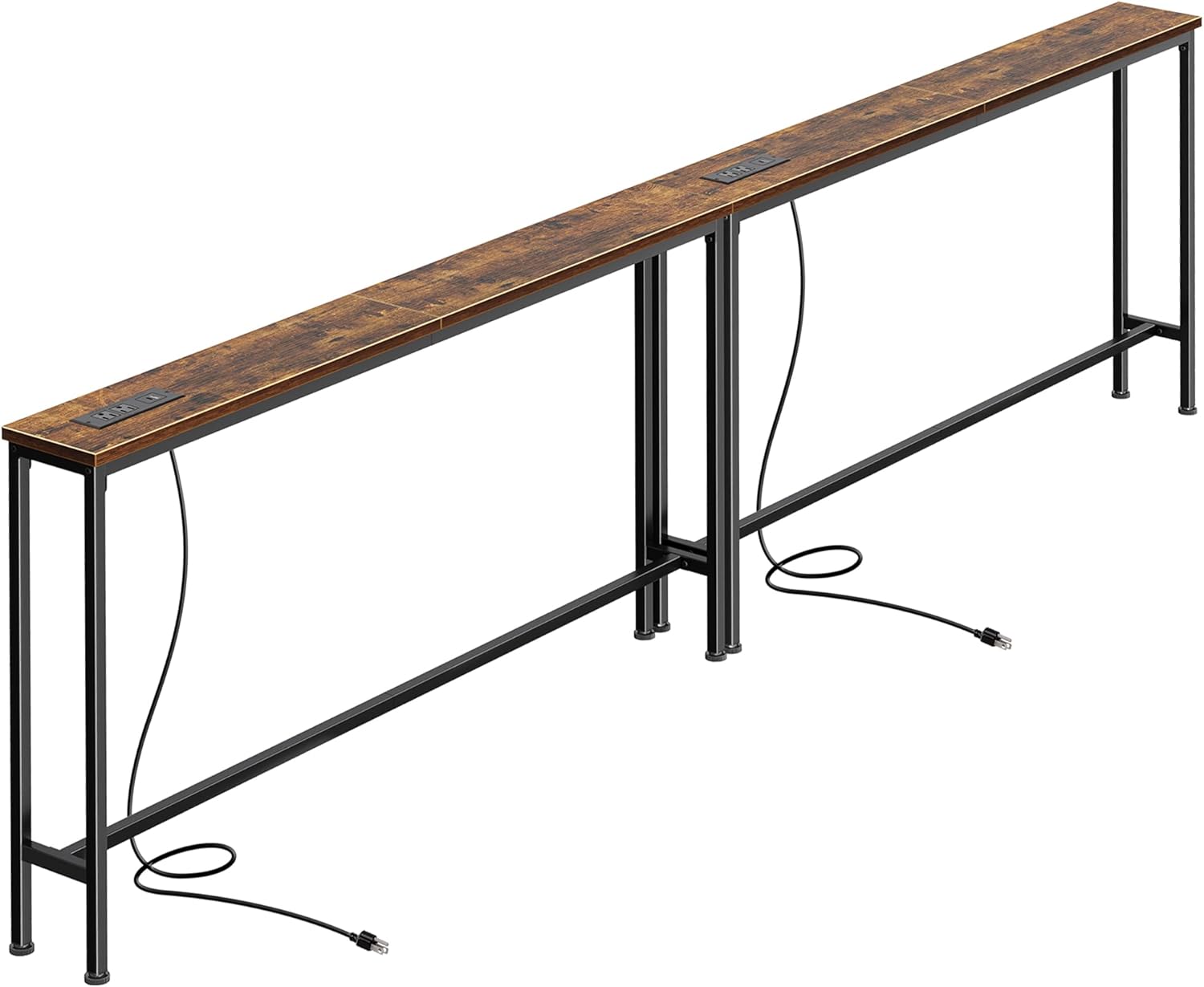 SUPERJARE 102.4 Inch Sofa Table with Power Outlets and USB-C Ports, 5.9 Inch Narrow Console Tables, Entryway Hallway Couch Tables with Storage, Behind Sofa, Small Spaces, Living Room, Rusitc Brown