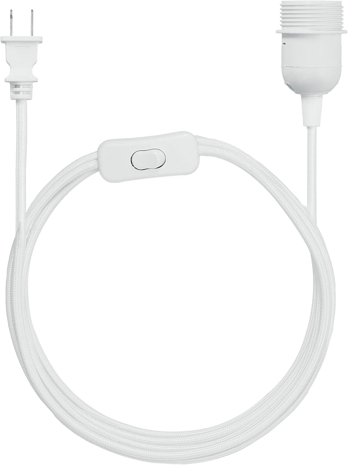 kwmobile Plug-in Light Cord - 20ft Long Fabric Pendant Lamp Cable with Plug, E26 Socket - for Hanging DIY Ceiling Lighting - White