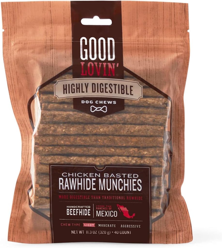 Good Lovin' Highly Digestible Chicken Basted Rawhide Munchies Dog Treats 11.3 oz. Count of 40
