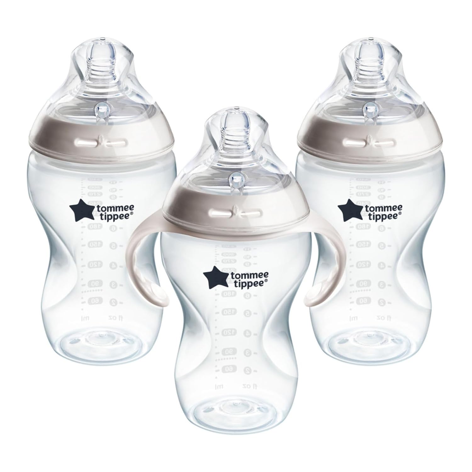 Tommee Tippee Natural Start Baby Bottle, 11oz, Thicker Feed, Breast-Like Nipple for Babies 6 Months+, Clear, 3 Count