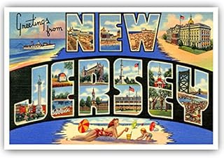 GREETINGS FROM NEW JERSEY vintage reprint postcard set of 20 identical postcards. Large letter US state name post card pack (ca. 1930's-1940's). Made in USA.