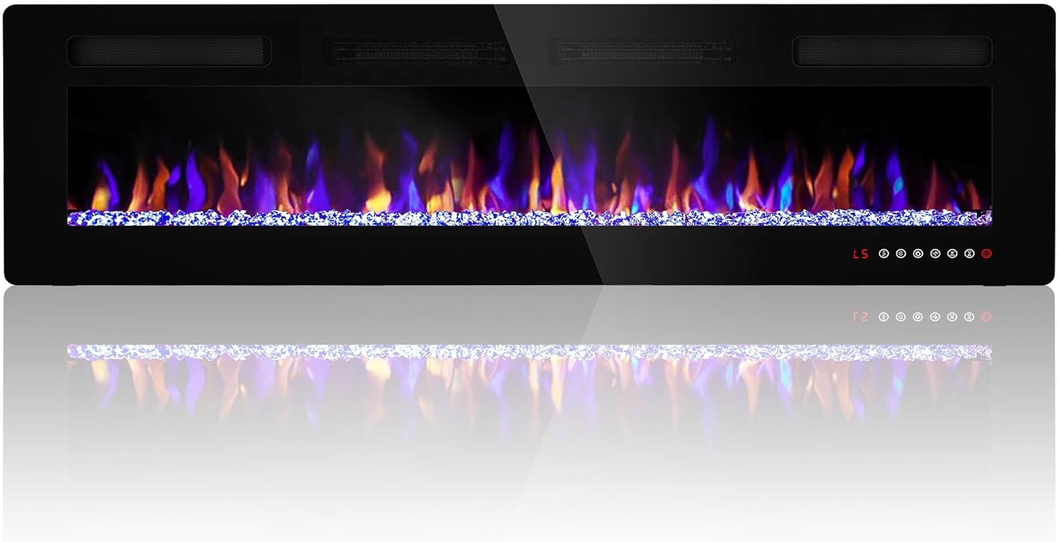 60 Inch Electric Fireplace Wall Mounted/Recessed, Electric Fireplace Insert with 5100BTU for 410 Sq Ft Room, Multicolor Flame with Timer/Touch Screen/Remote-Slim