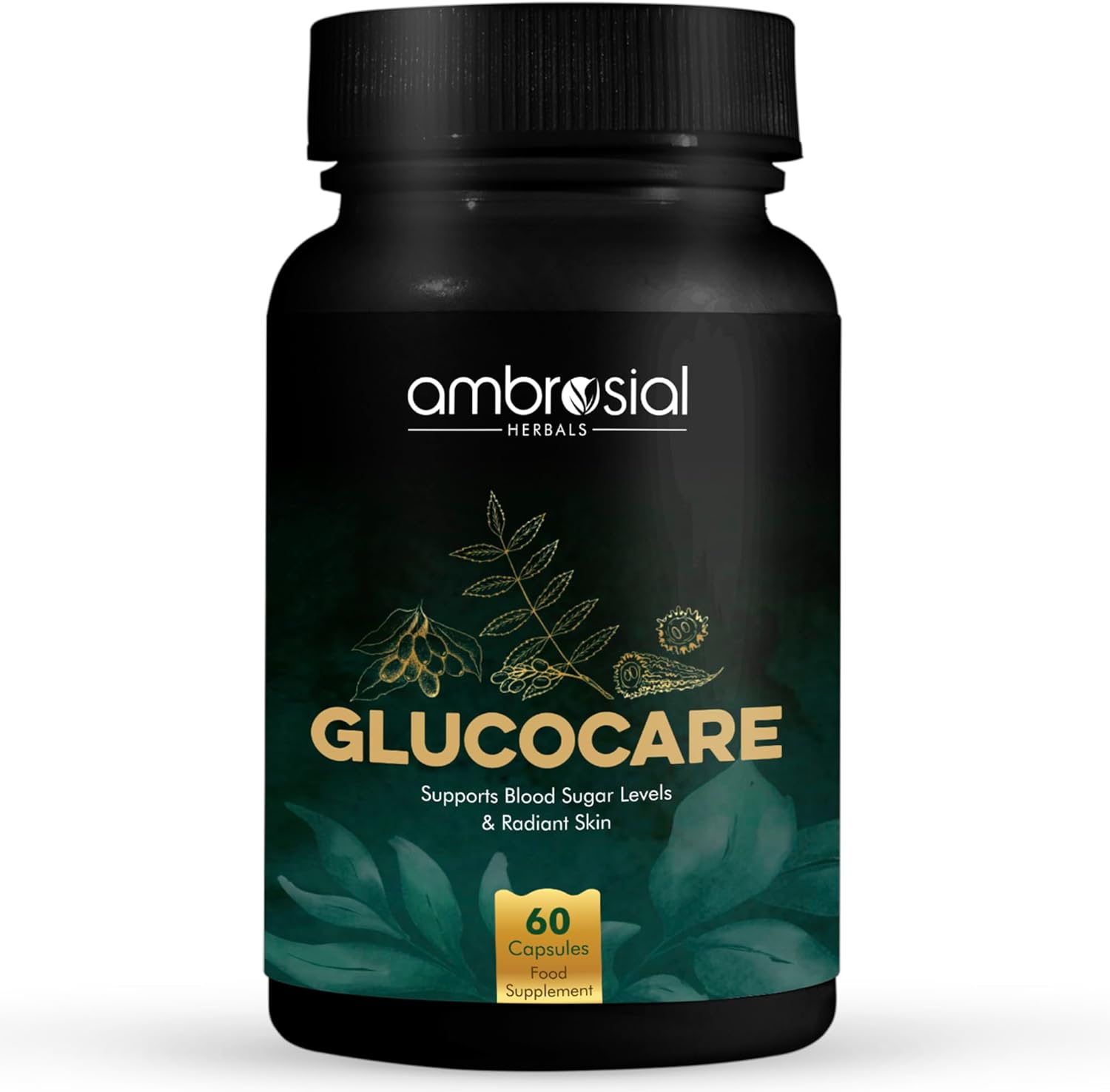 Ambrosial Glucocare | Bitter Melon | Neem | Black Plum (Jamun) | Sugar & Diabetes Support | Helps in Balancing Blood Sugar | 100% Natural Ingredients | 60 Tablets
