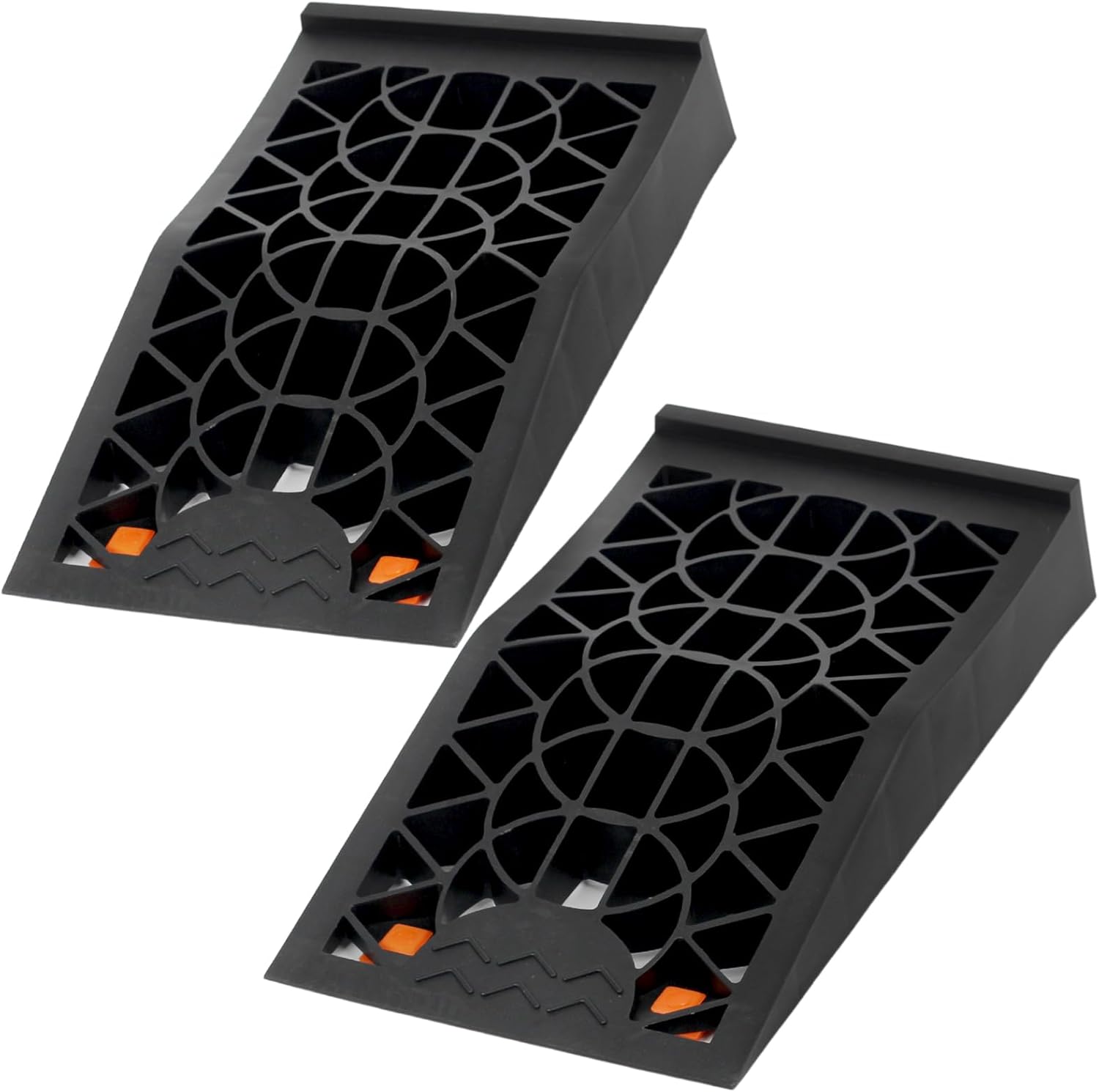 Low Profile Car Service Ramp - 2 Pack with Anti-Slip Pads for Lift Maintenance and Oil Changes, Low-Chassis Car Tire Ramps for Jack Support