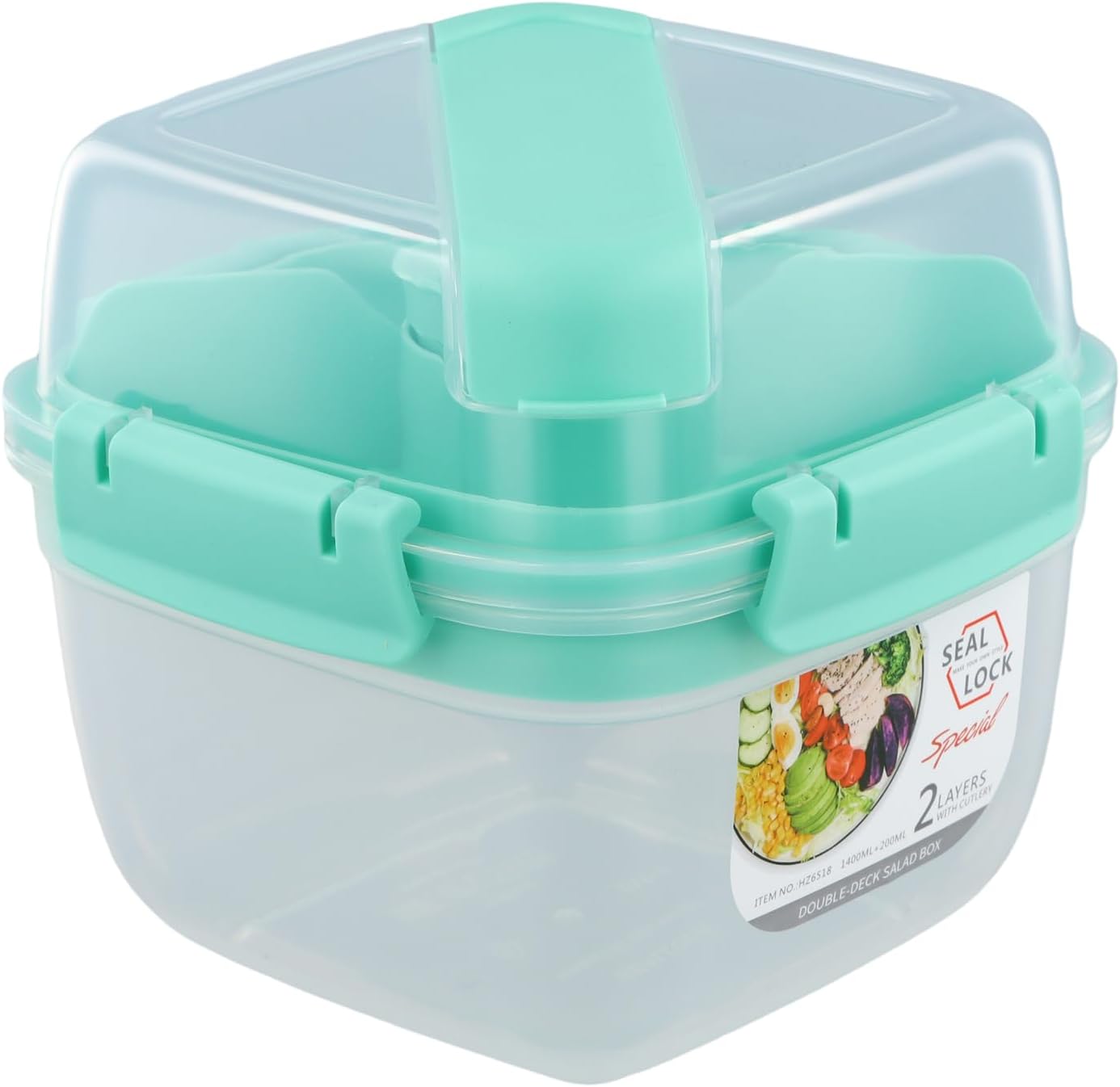 Heavenlife Salad Lunch Box, Bento Box, 1400ml with Divided Compartments, Built-in Reusable Spoon, Leak-Proof, Salad Bowl with Dressing Container for Lunch, Snacks, Fruits