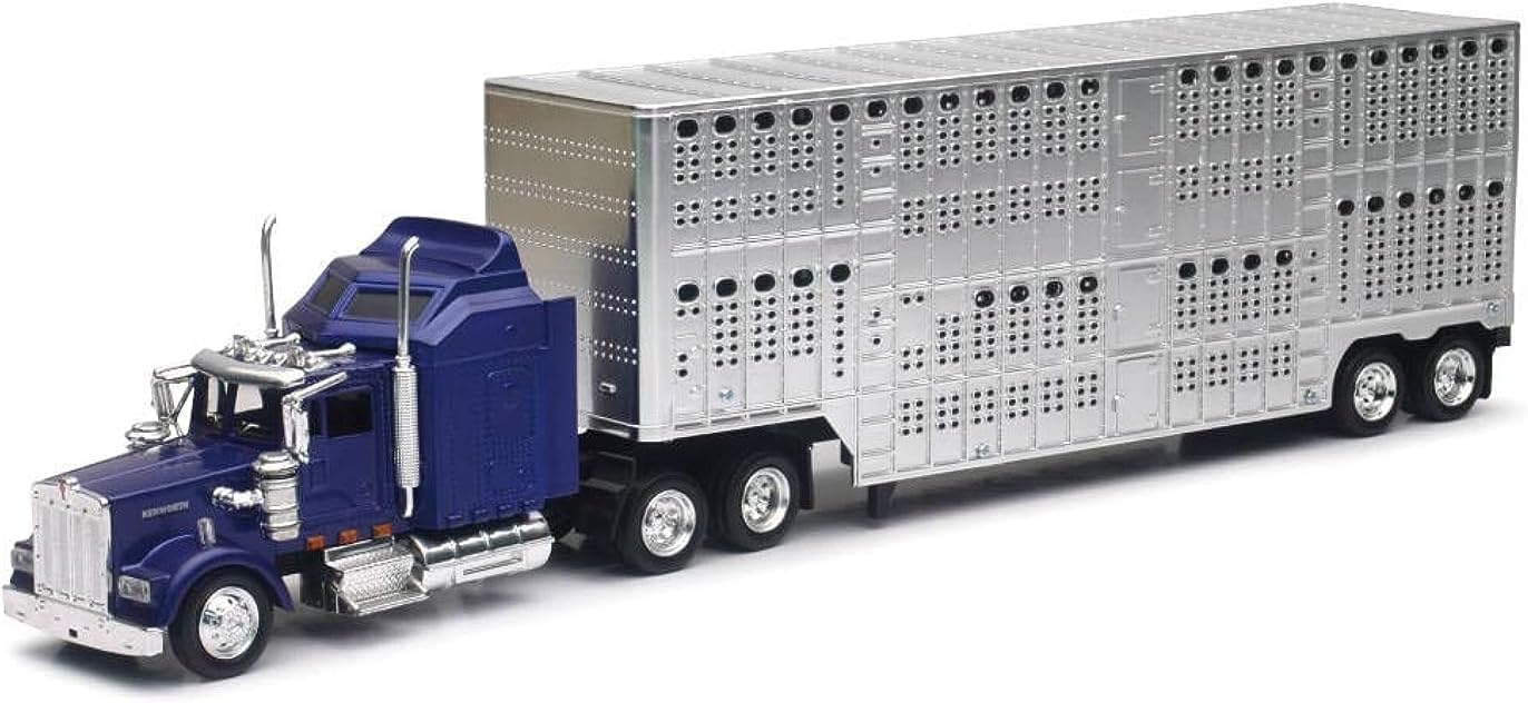 New Ray Toys 1/43 D/C Kenworth W900 Pot Belly Livestock Trailer
