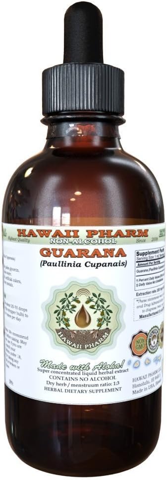 Guarana Alcohol-Free Liquid Extract, Guarana (Paullinia Cupanais) Dried Seed Glycerite Hawaii Pharm Natural Herbal Supplement 2 oz