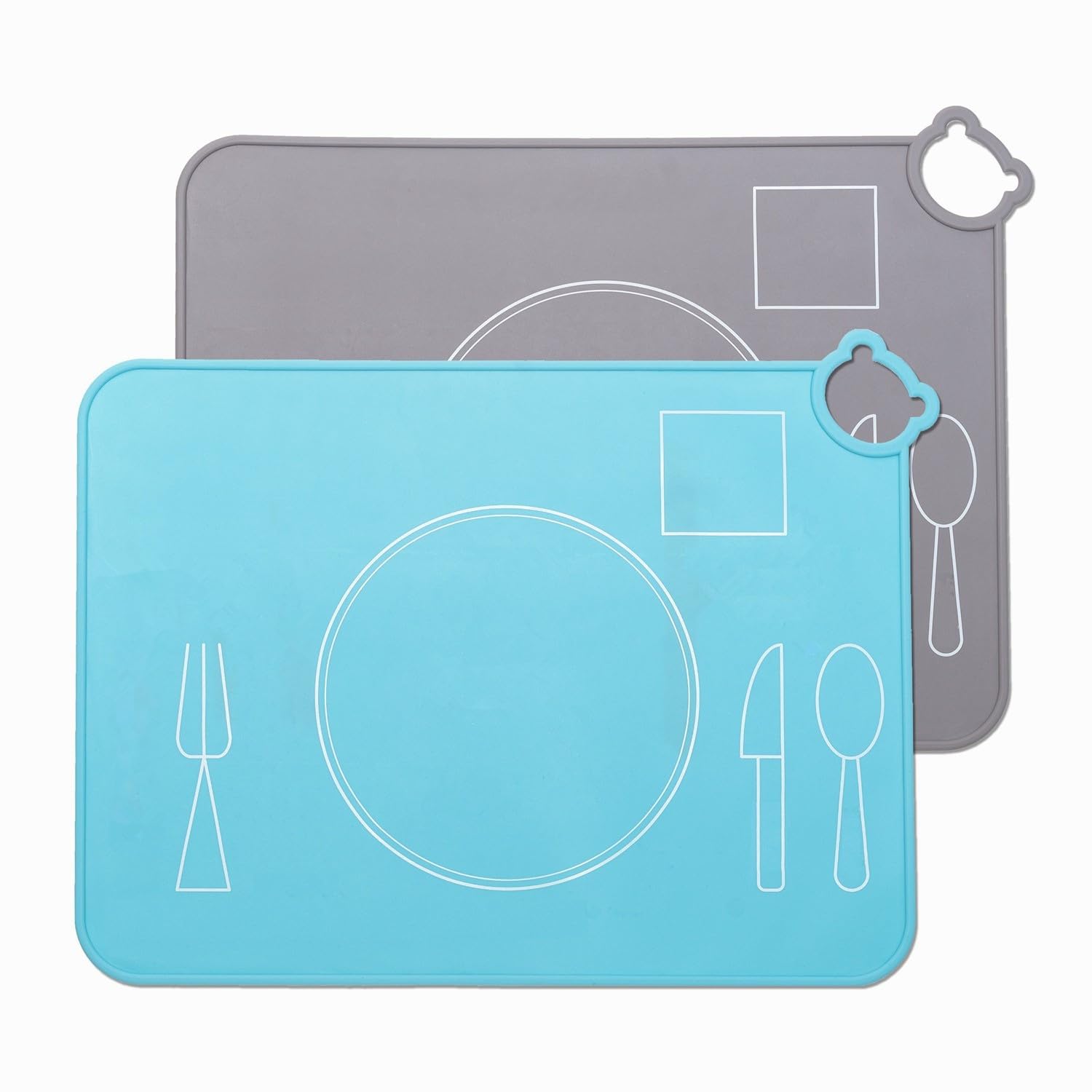 Silicone Baby Placemats, Kids Placemats for Dining Table, Montessori Placemat for Toddler, Non Slip, Waterproof, Portable Placemat Set of 2 (Gray+Sky Blue)