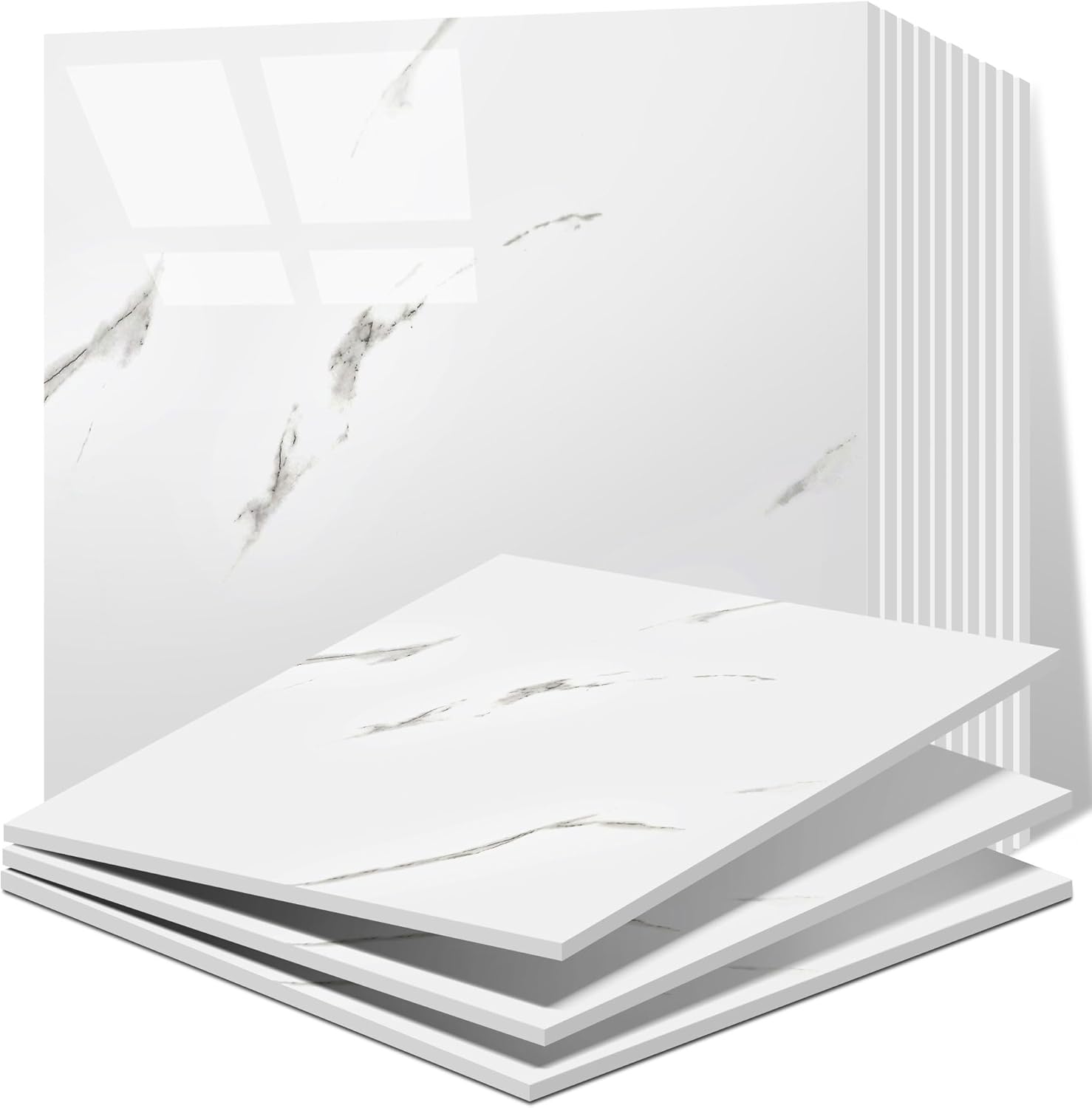 Vieshful 20pcs Peel and Stick Backsplash Tile，12"x12" Self Adhesive Marble Tile for Wall, PVC Waterproof Shower Wall Panels, Back Splash Stick on Tiles for Kitchen Bathroom Living Room White